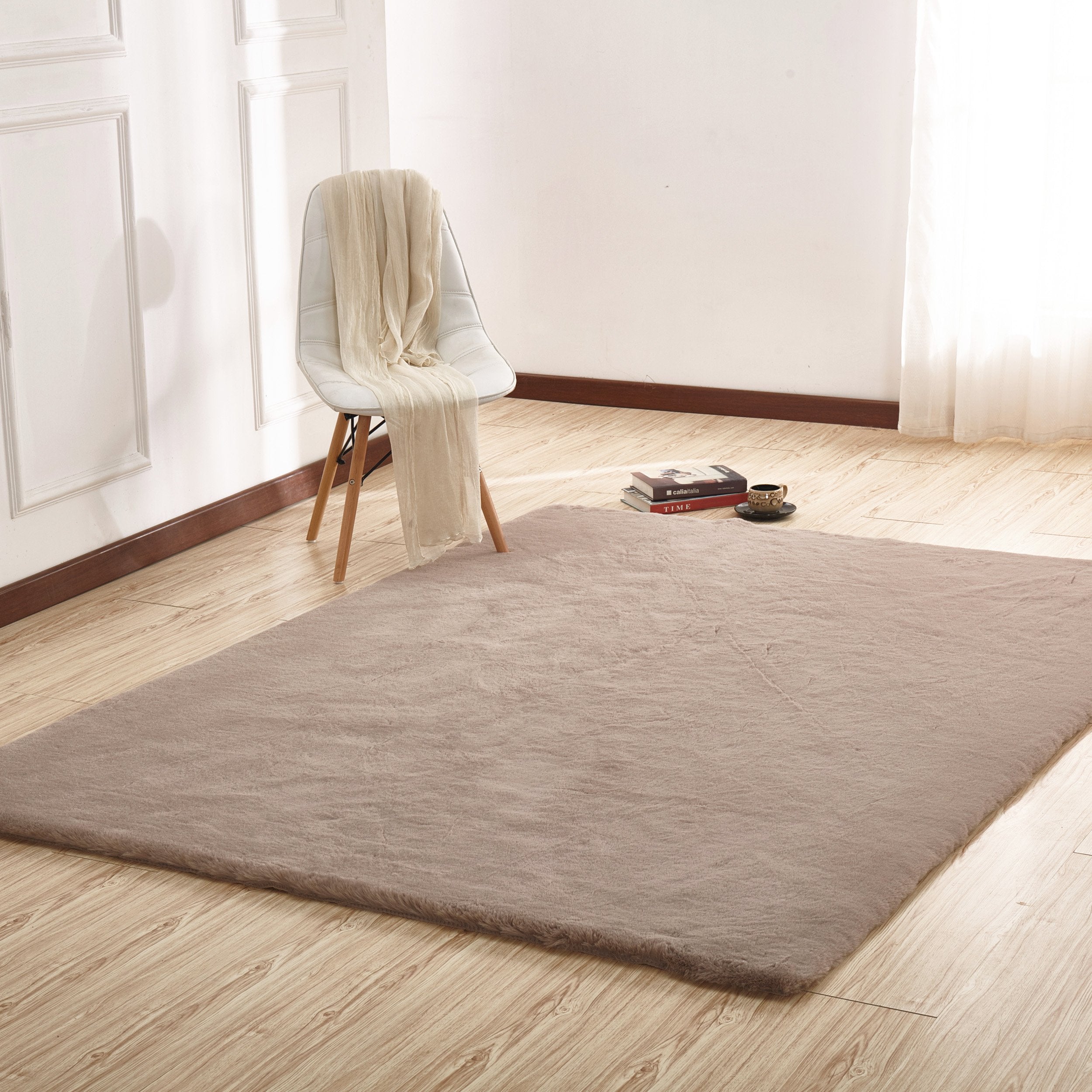 Soft Touch Faux Rabbit, Chinchilla Feel Solid Colors Area Rugs