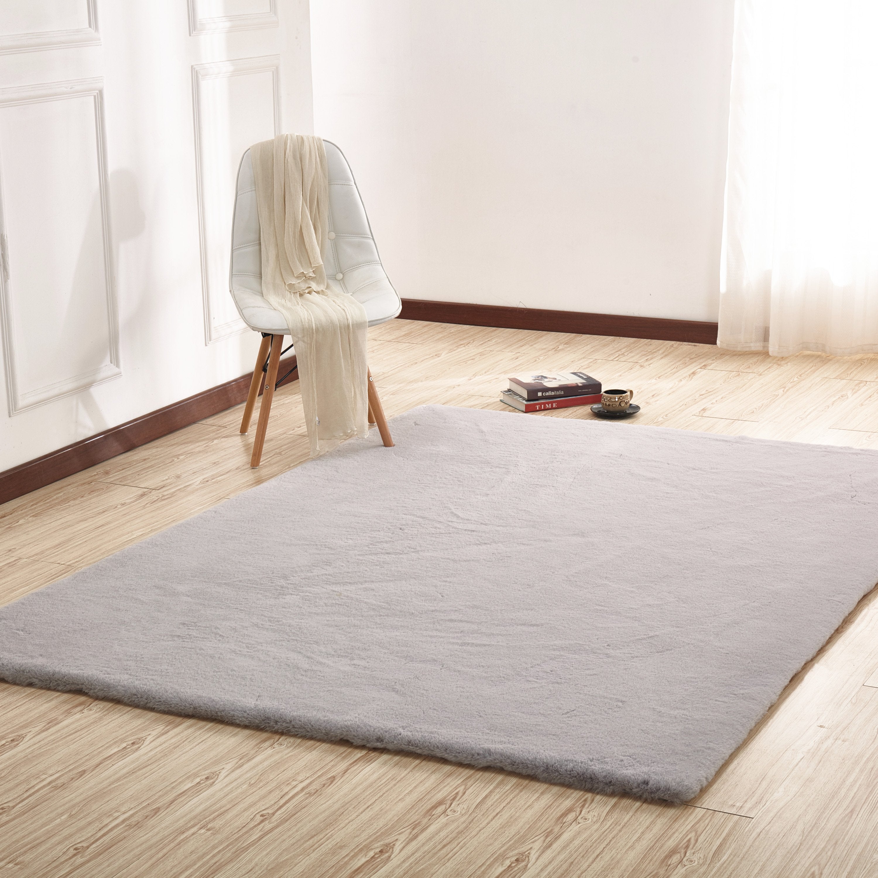 Soft Touch Faux Rabbit, Chinchilla Feel Solid Colors Area Rugs