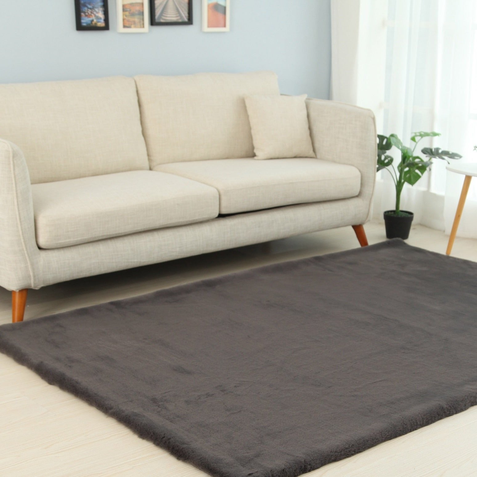 Soft Touch Faux Rabbit, Chinchilla Feel Solid Colors Area Rugs