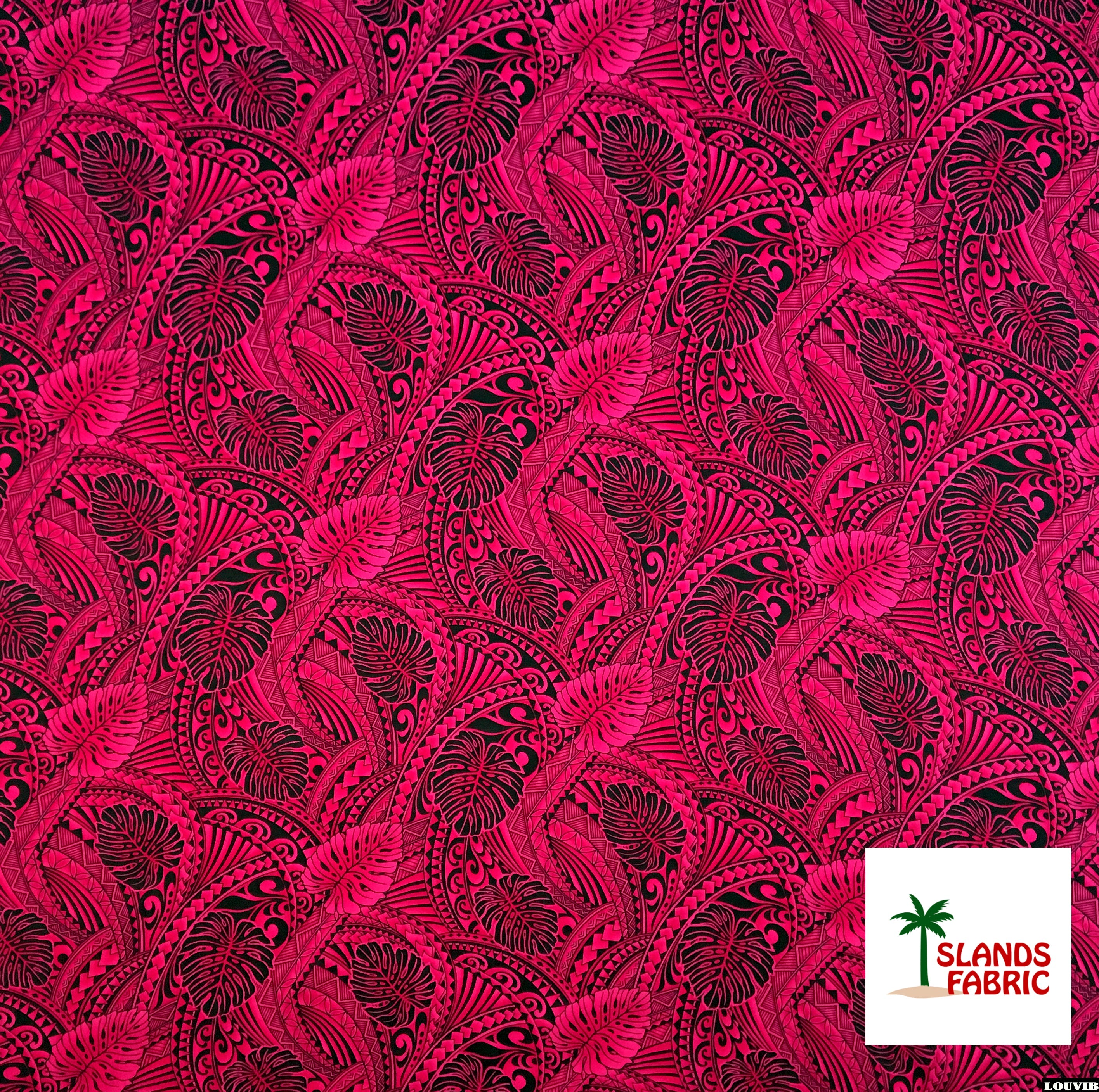 Traditional Tattoo Monstera Leaves Rayon Fabric | Islands Fabric