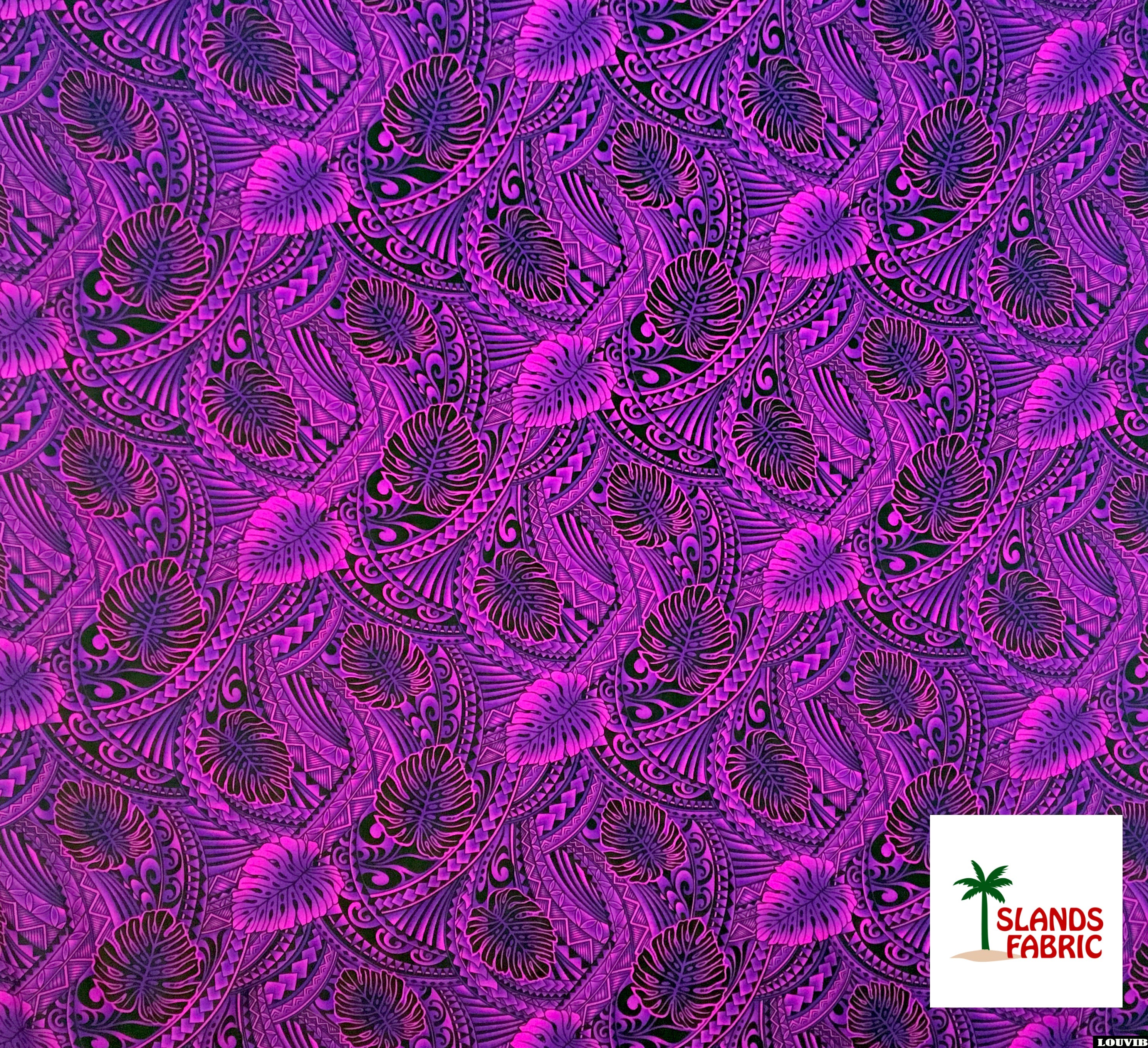 Traditional Tattoo Monstera Leaves Rayon Fabric | Islands Fabric