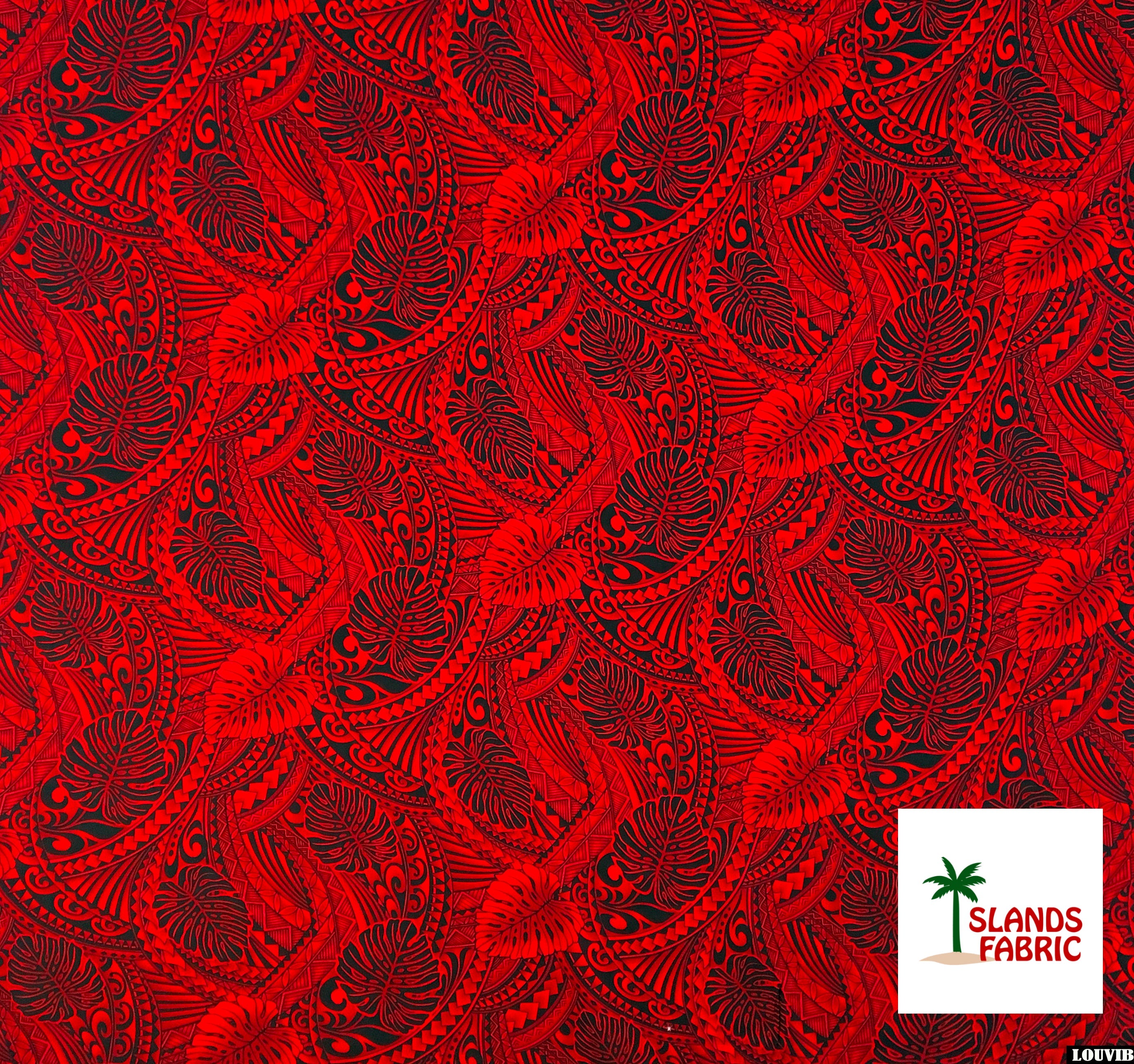 Traditional Tattoo Monstera Leaves Rayon Fabric | Islands Fabric
