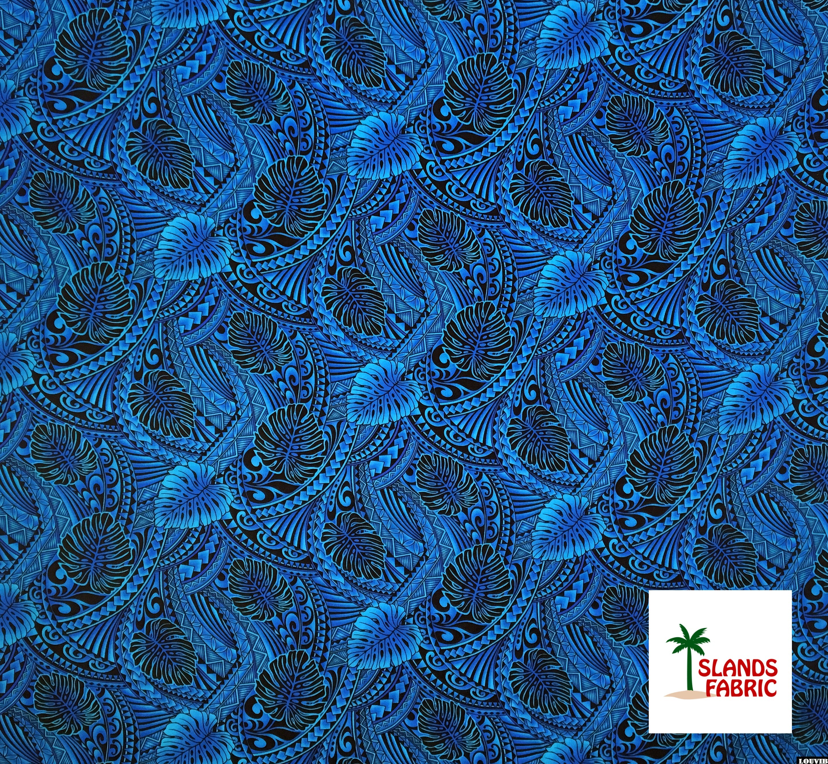 Traditional Tattoo Monstera Leaves Rayon Fabric | Islands Fabric