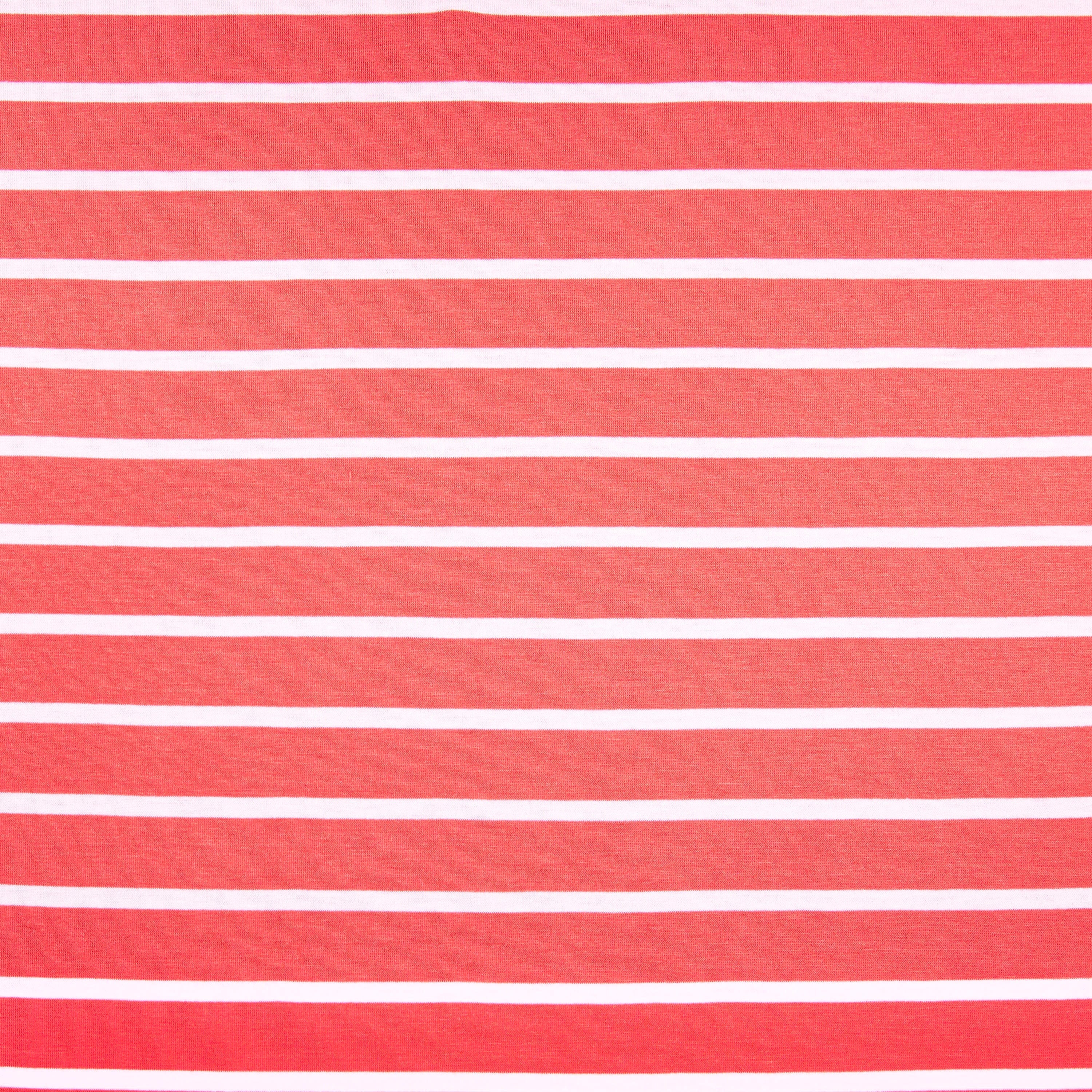 Rayon Spandex Jersey Knit Fabric – Coral White Stripe Stretch – 58/60"
