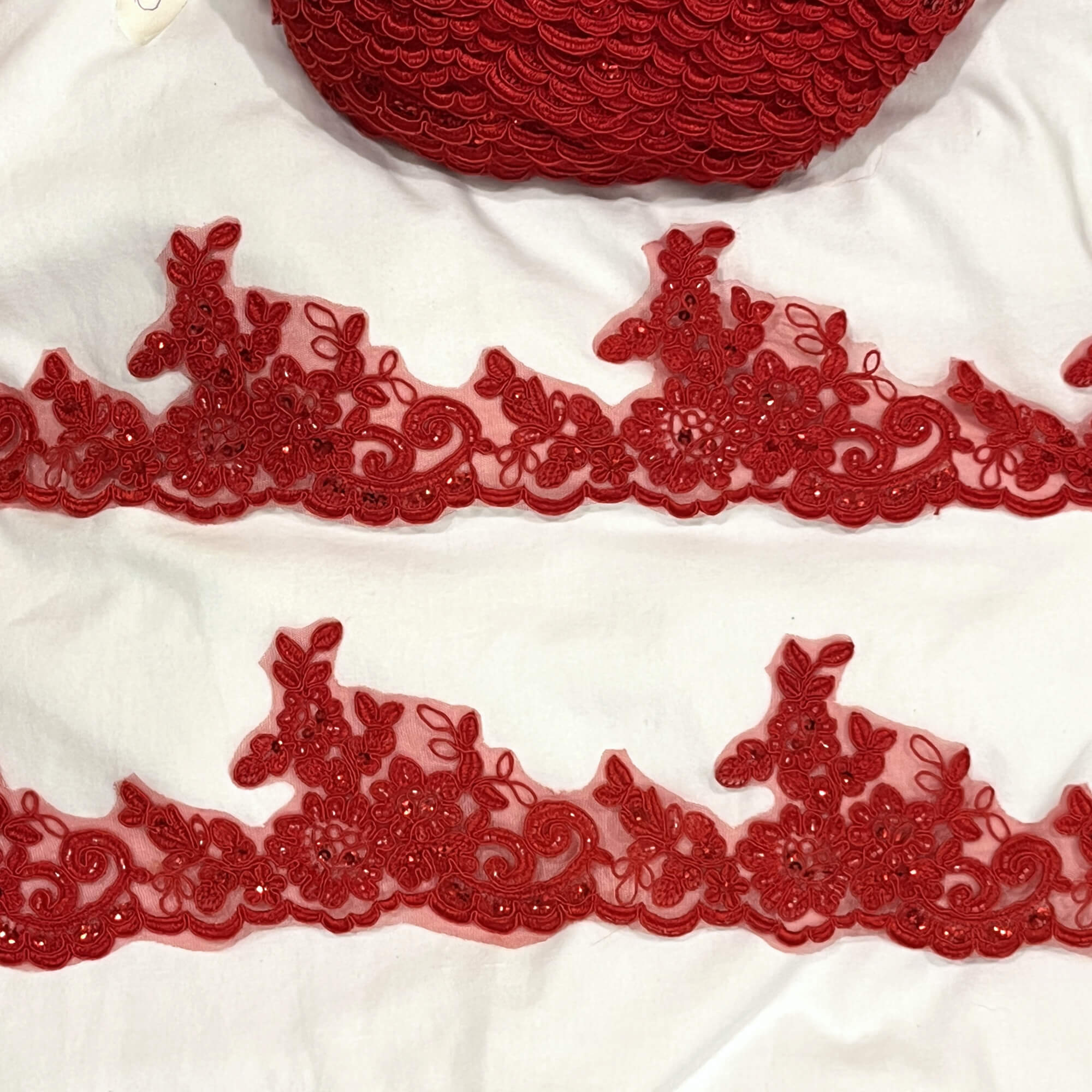 Beaded & Corded Lace Trimming Embroidered on 100% Polyester Net Mesh | Lace USA - 96796W-HB