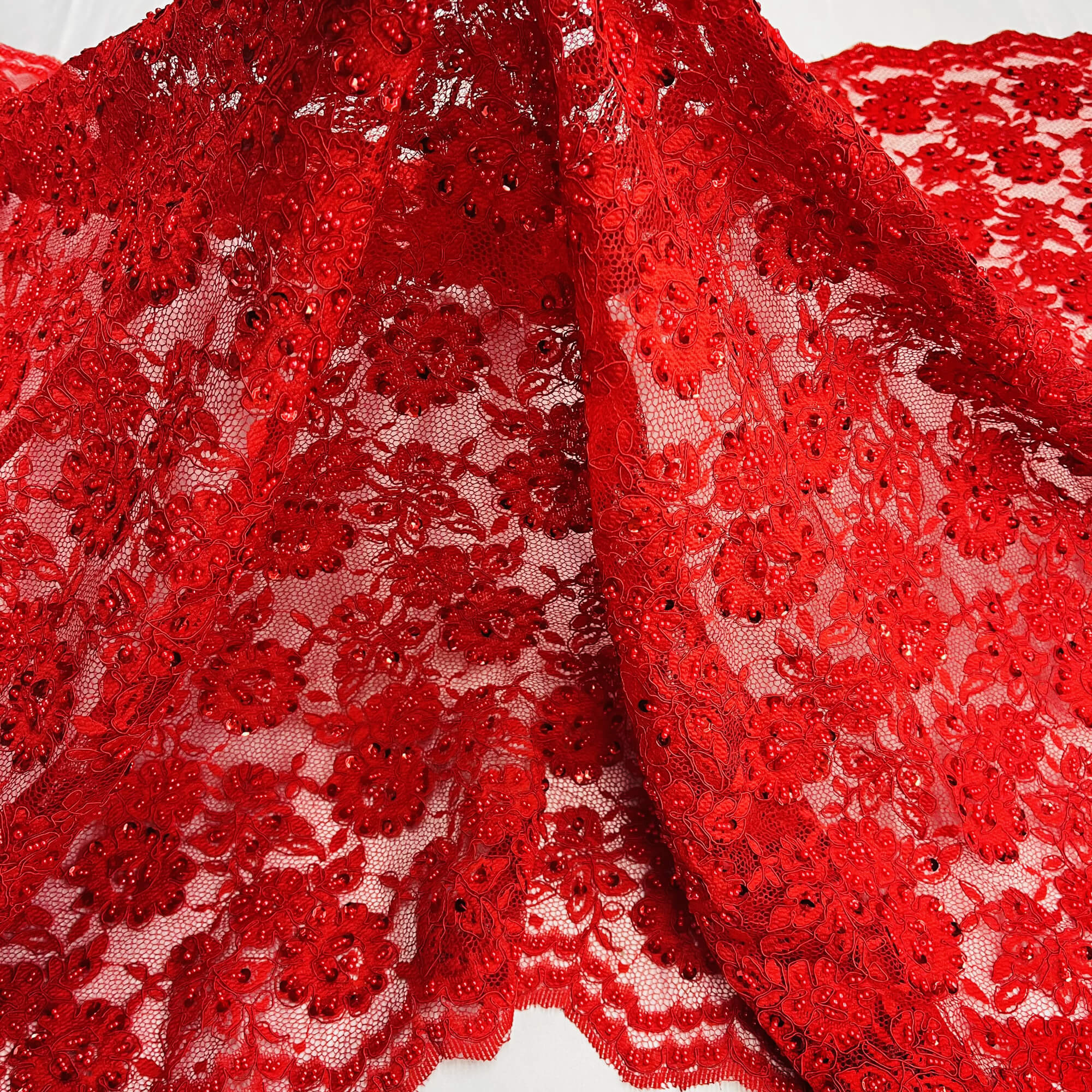 Beaded & Corded Lace Fabric Embroidered on 100% Polyester Net Mesh | Lace USA - 96028W-BP