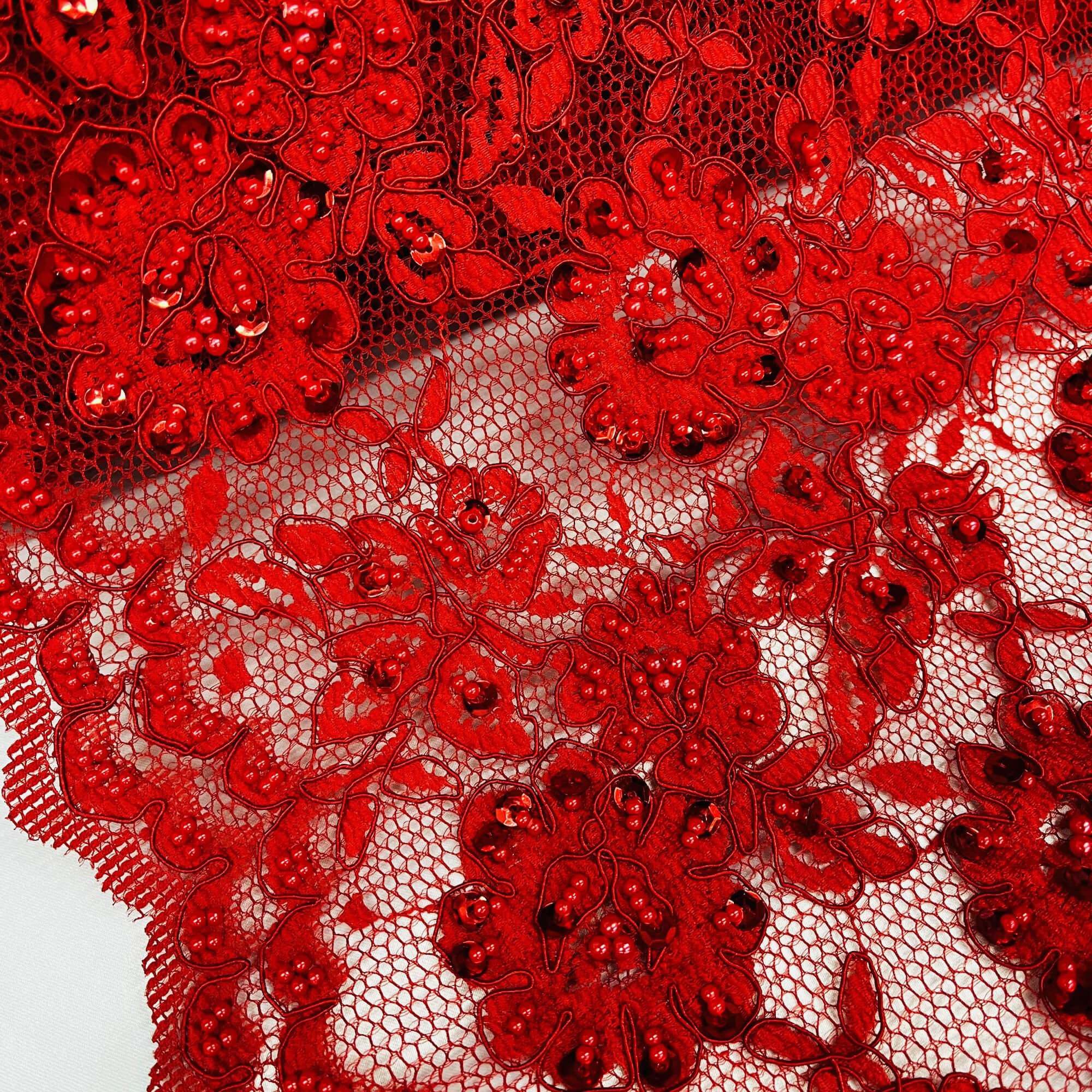 Beaded & Corded Lace Fabric Embroidered on 100% Polyester Net Mesh | Lace USA - 96028W-BP
