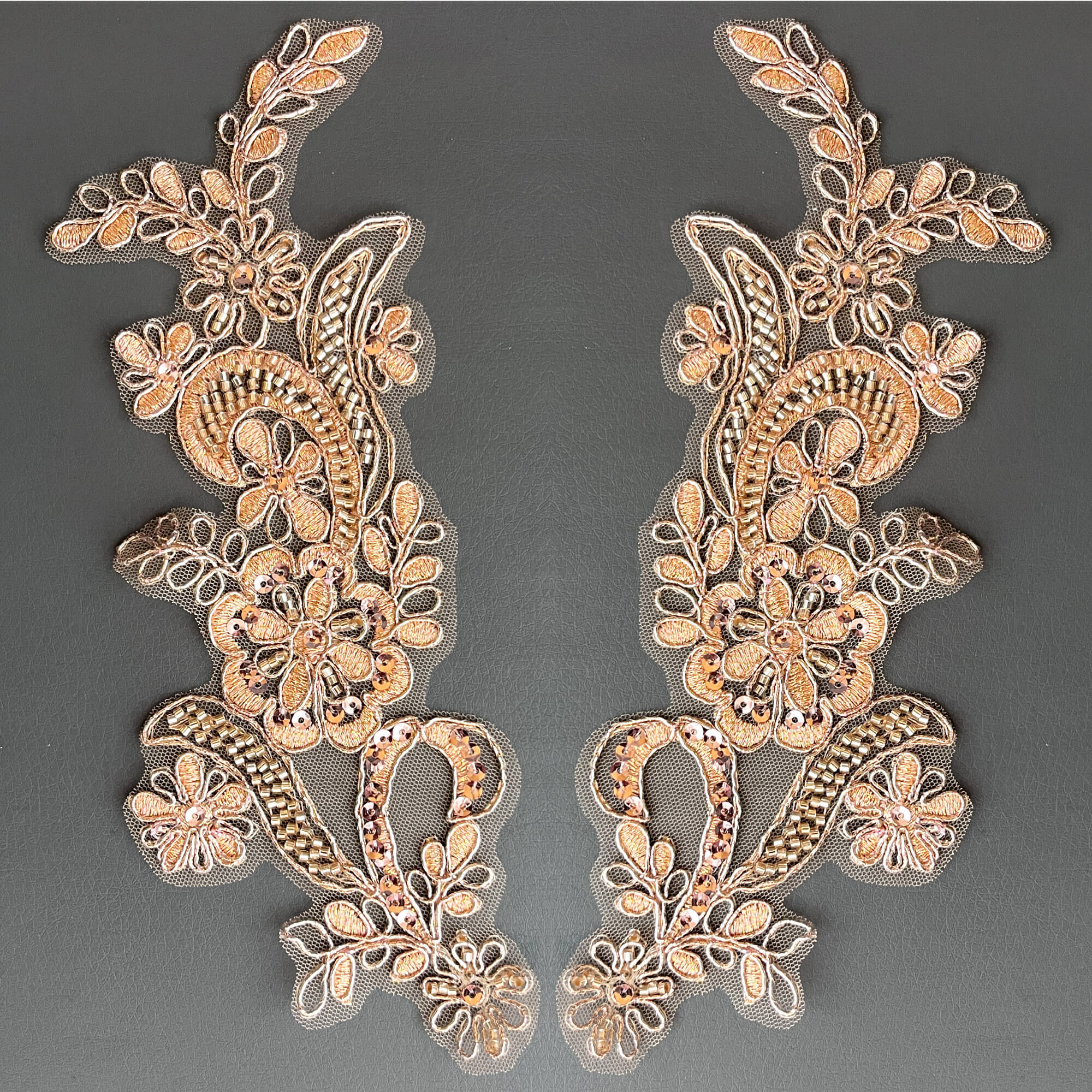 Beaded & Corded Floral Lace Applique Embroidered on 100% Polyester | Lace USA - KZ-67