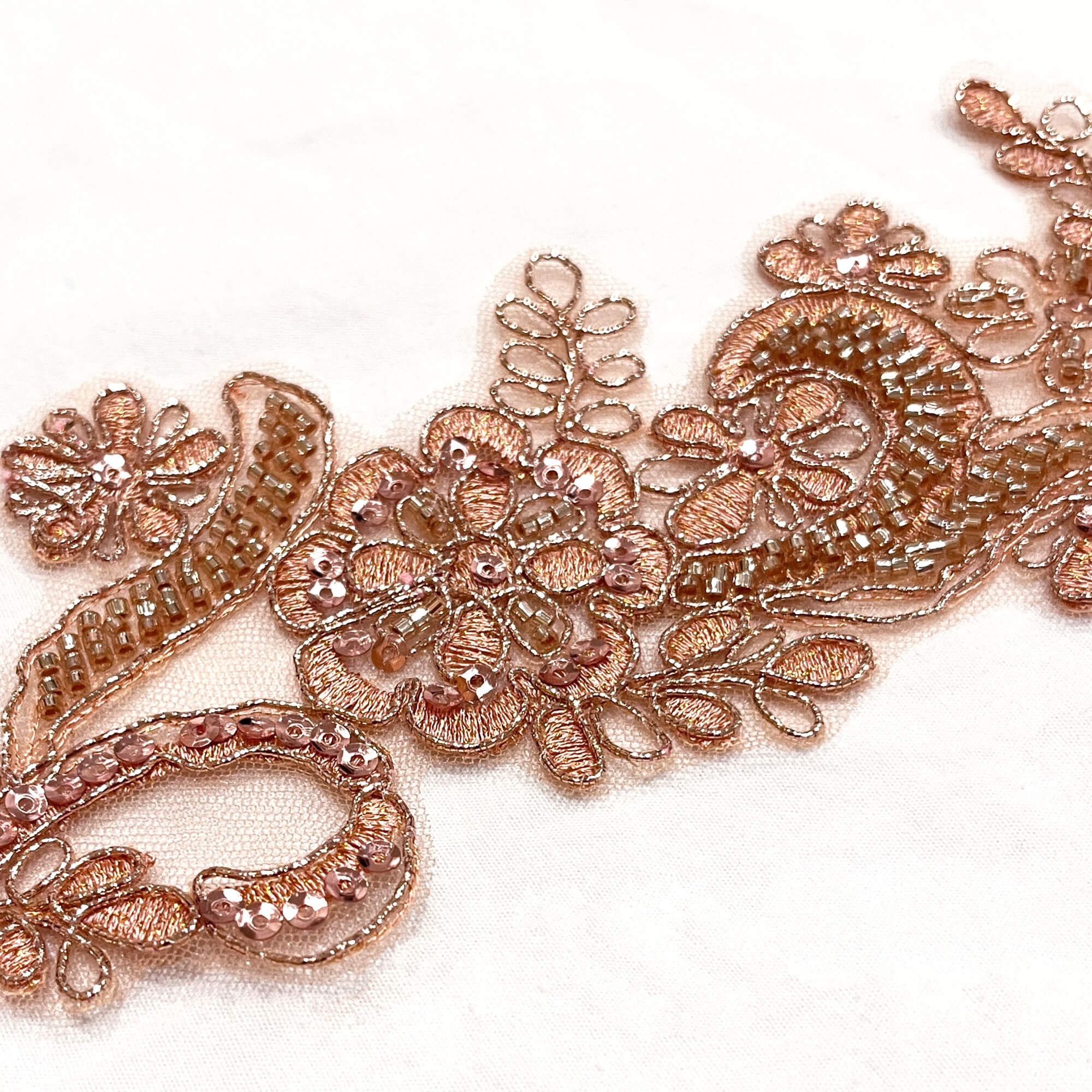 Beaded & Corded Floral Lace Applique Embroidered on 100% Polyester | Lace USA - KZ-67