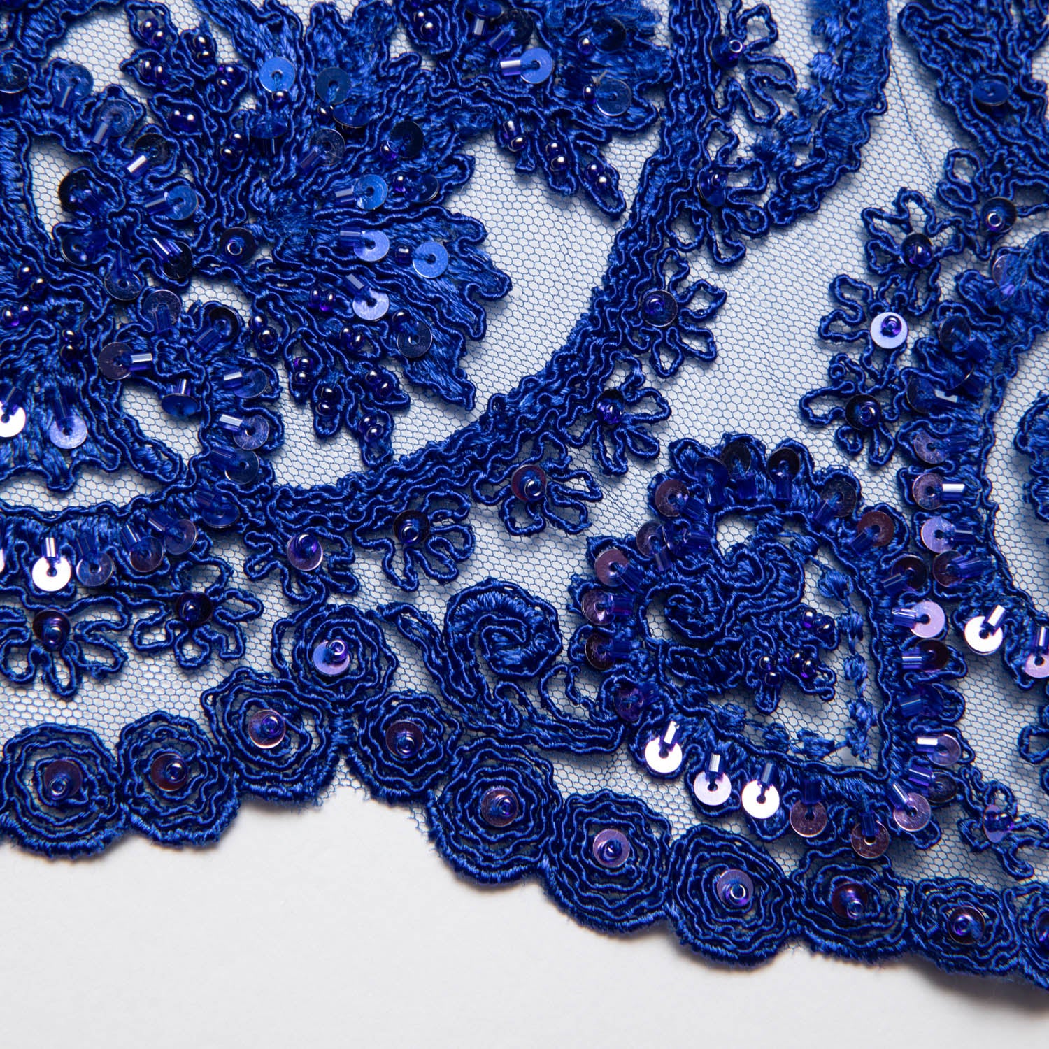 Tulle Lace Fabric Embroidered with Sequins and Intricate Floral Pattern 52" Wide | Exquisite Fabric