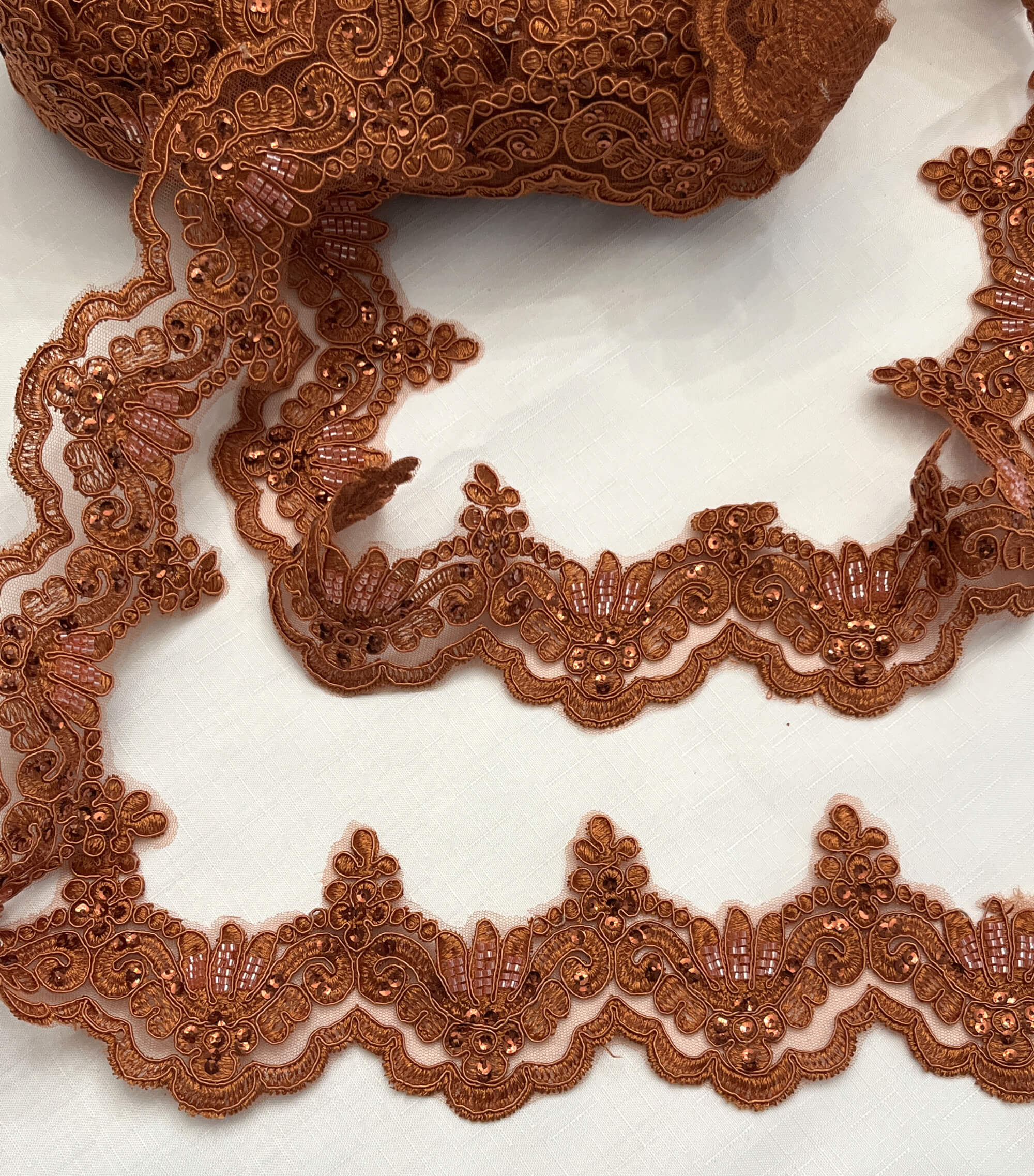 Beaded & Corded Lace Trimming Embroidered on 100% Polyester Net Mesh | Lace USA - KZ-34W-HB