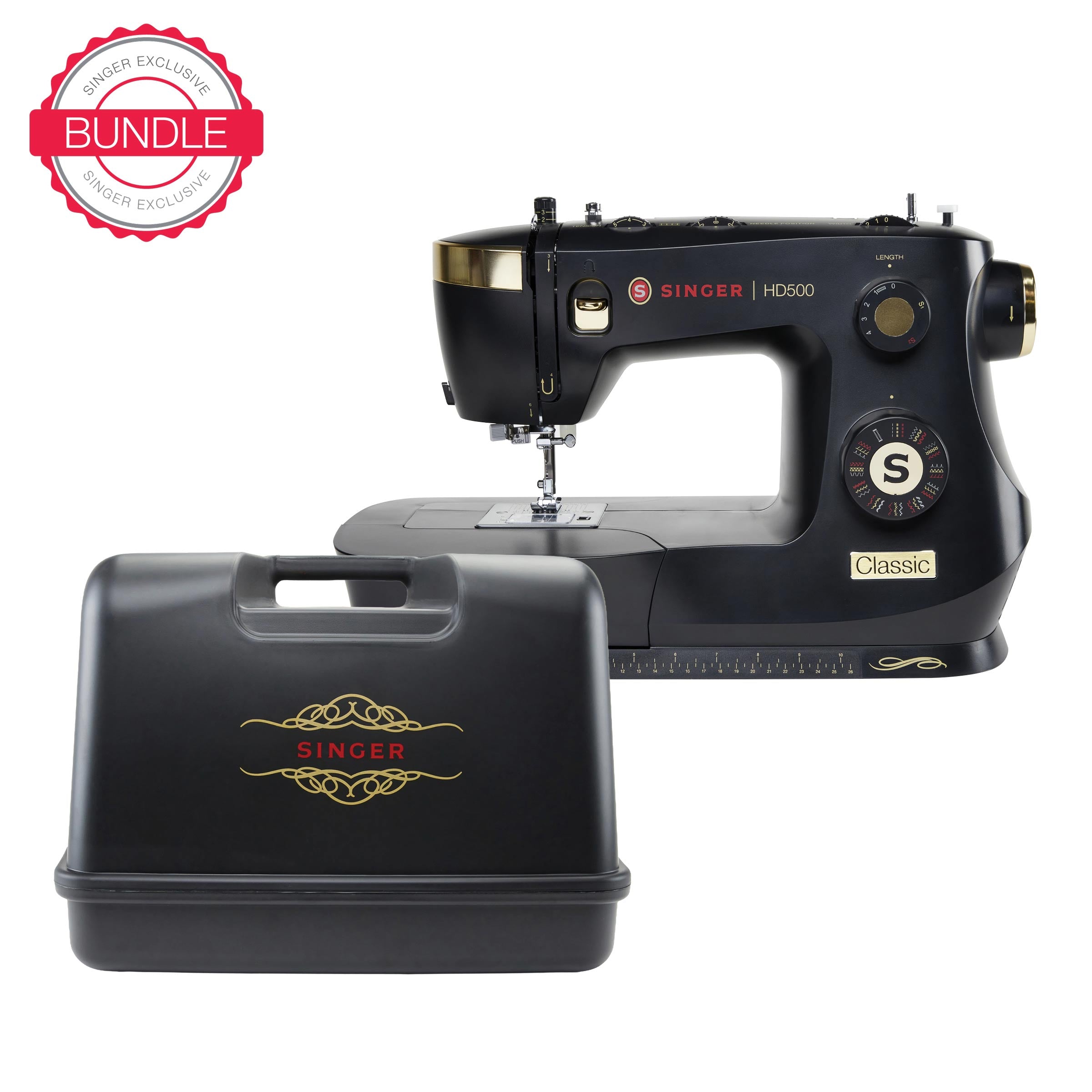 SINGER® HD500 Classic Black Sewing Machine & Hard Carrying Case Bundle