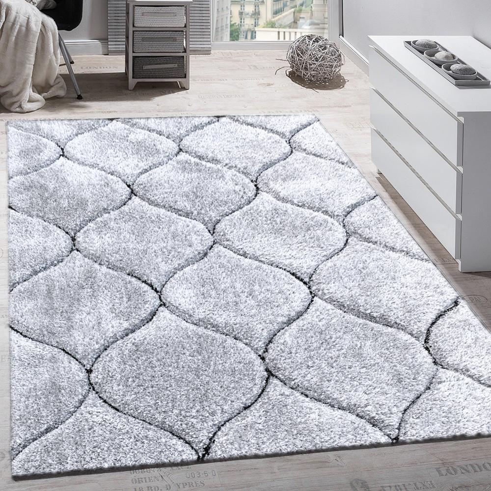 Touch of Silver Shag Area Rug/Carpet | Style# SR-720 - Crafted from 100% Polyester, Plush Fluffy Shine 3D Geometric Design