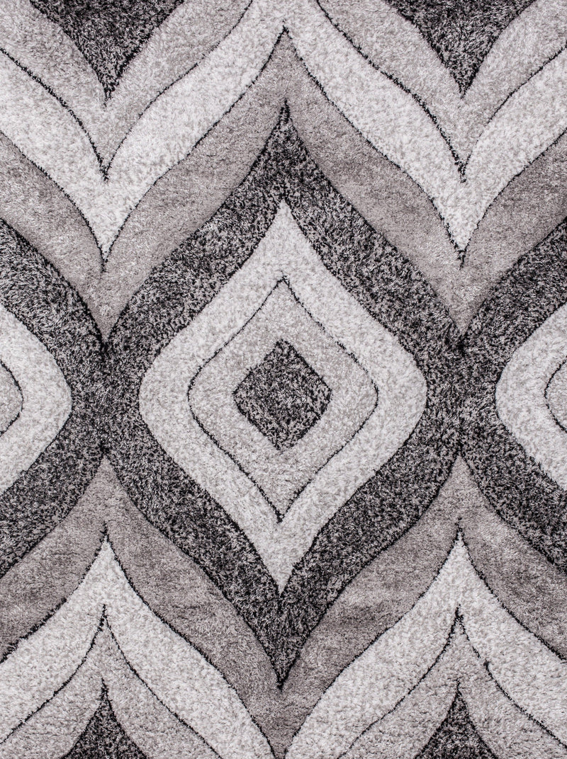 Touch of Red/Silver/Yellow Shag Area Rugs/Carpets | Style# SR-721 - Crafted from 100% Polyester, Plush Fluffy Shine 3D Geometric Design