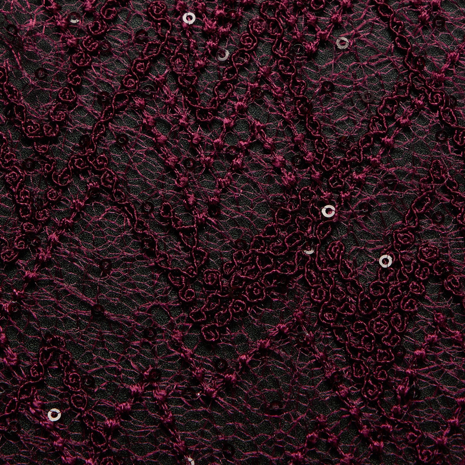 SUSEMI TULLE METALLIC EMB W/SQ 100% POLYESTER 50/52" Burgundy - Exquisite Fabrics
