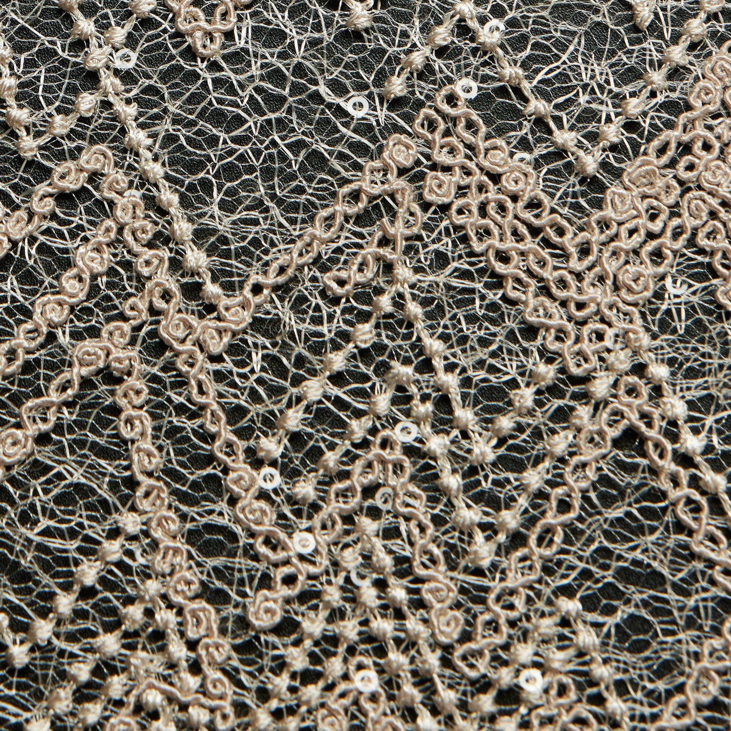 SUSEMI TULLE METALLIC EMB W/SQ 100% POLYESTER 50/52" Champagne Fabric - Exquisite Fabrics