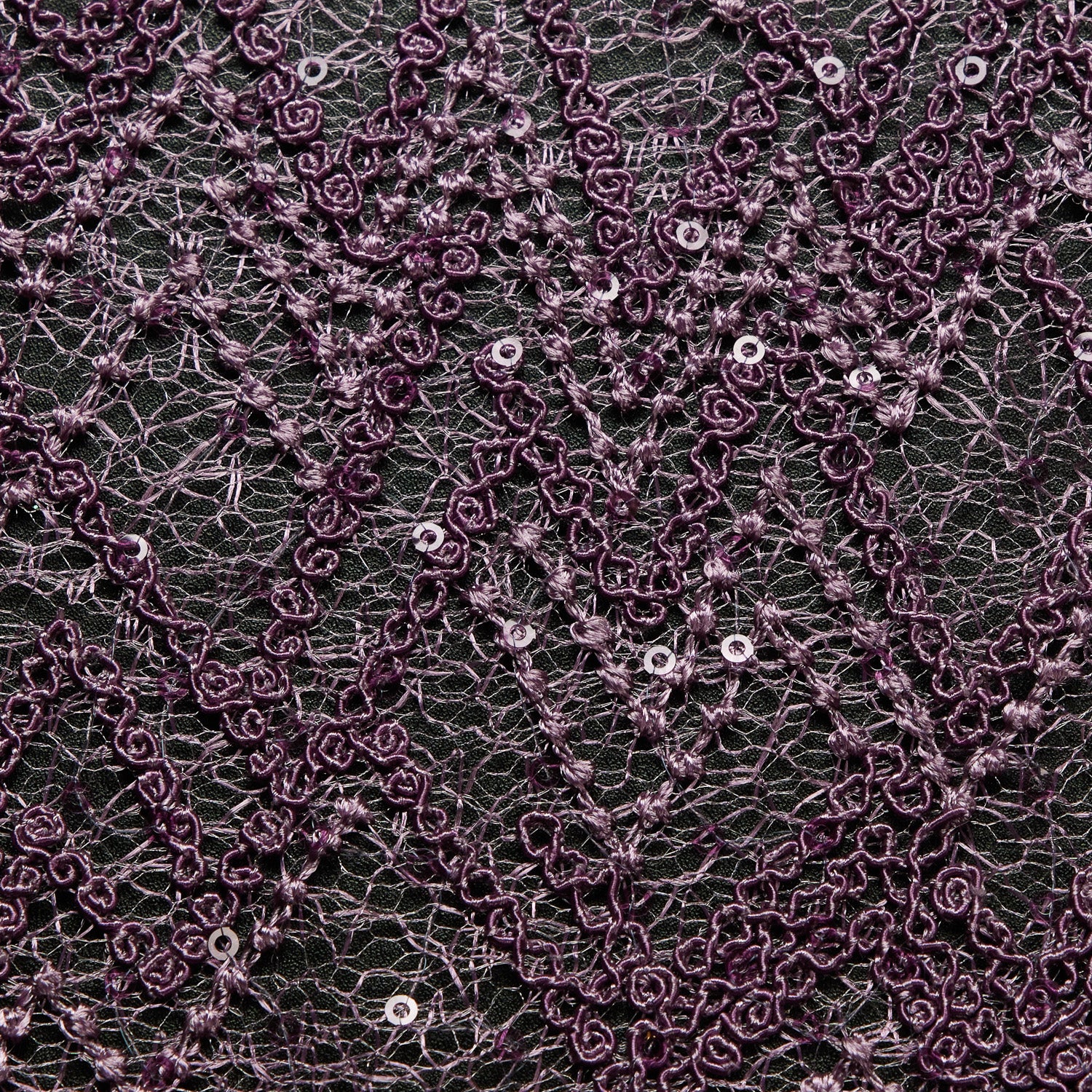 SUSEMI TULLE METALLIC EMB W/SQ 100% POLYESTER 50/52" PLUM FABRIC - Exquisite Fabrics