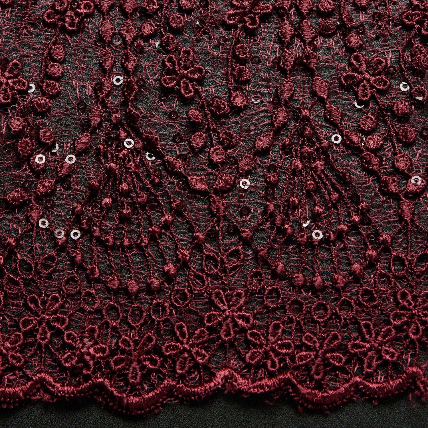 SUSEMI TULLE METTALIC EMB W/SQ 100% POLYESTER  50/52" BURGUNDY FABRIC - Exquisite Fabric