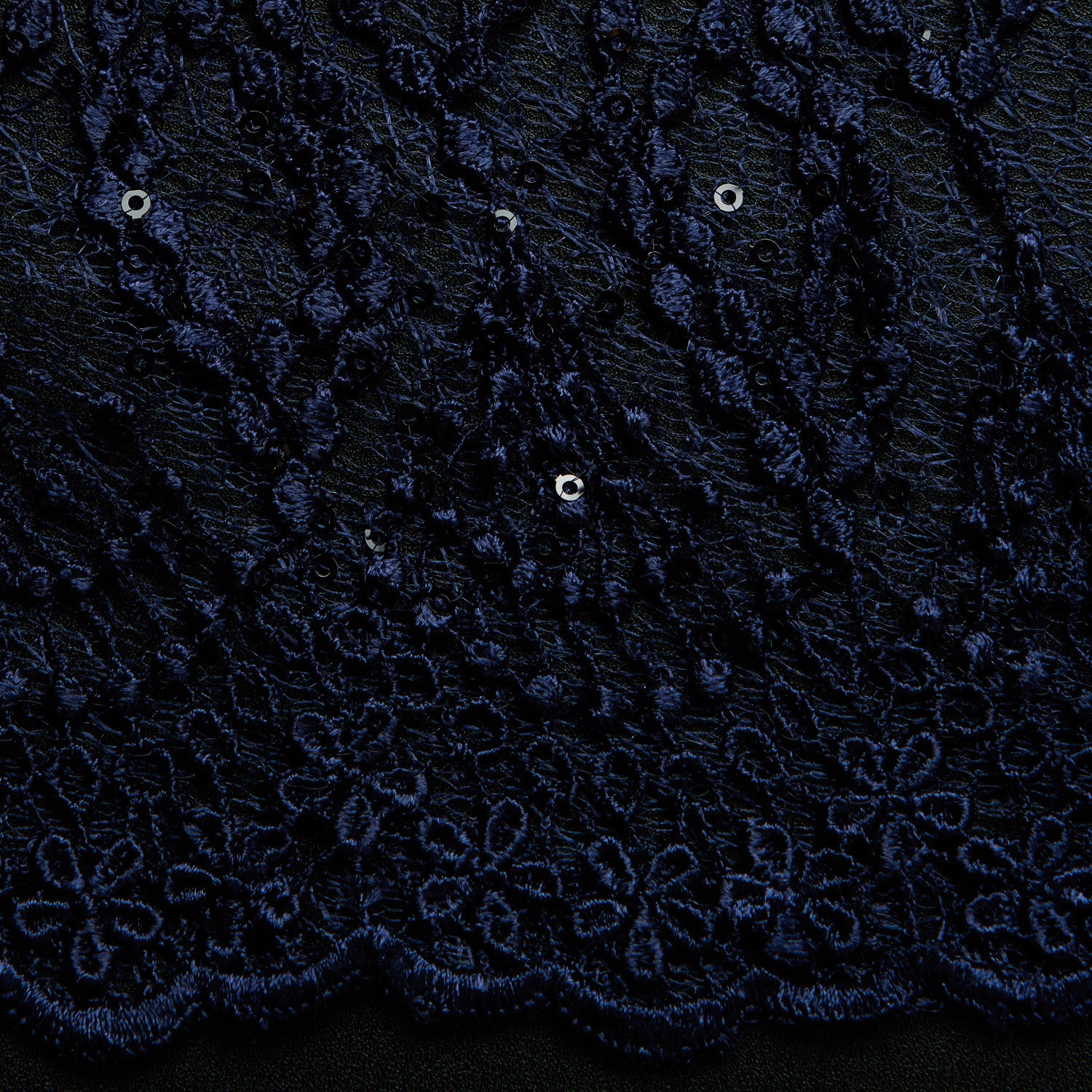 SUSEMI TULLE METTALIC EMB W/SQ 100% POLYESTER  50/52" NAVY FABRIC - Exquisite Fabric