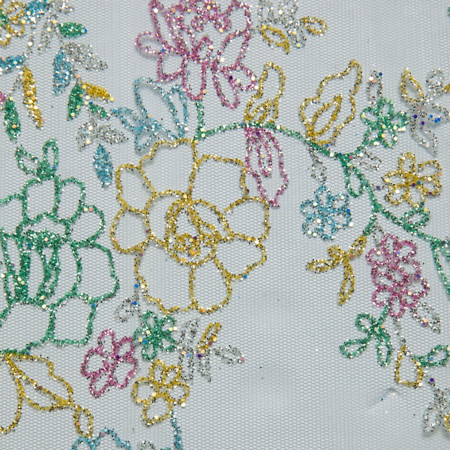 Tulle Lace Fabric with Multicolor Glitter and Floral Pattern 58" Wide | Exquisite Fabric