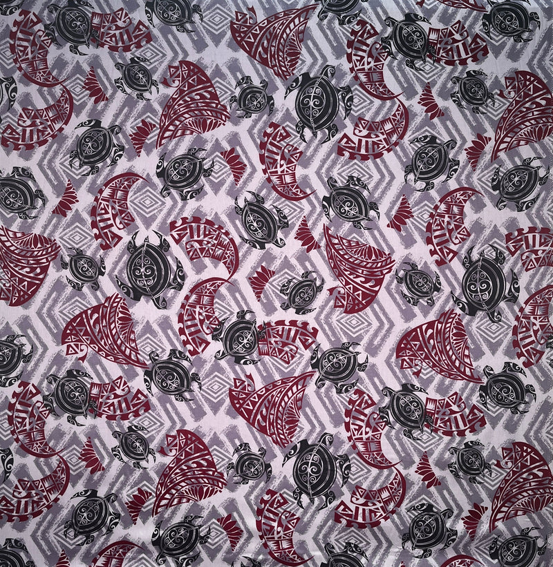 Sea Turtles w/ Traditional Polynesian Tattoo Patches Rayon Fabric | Islands Fabric