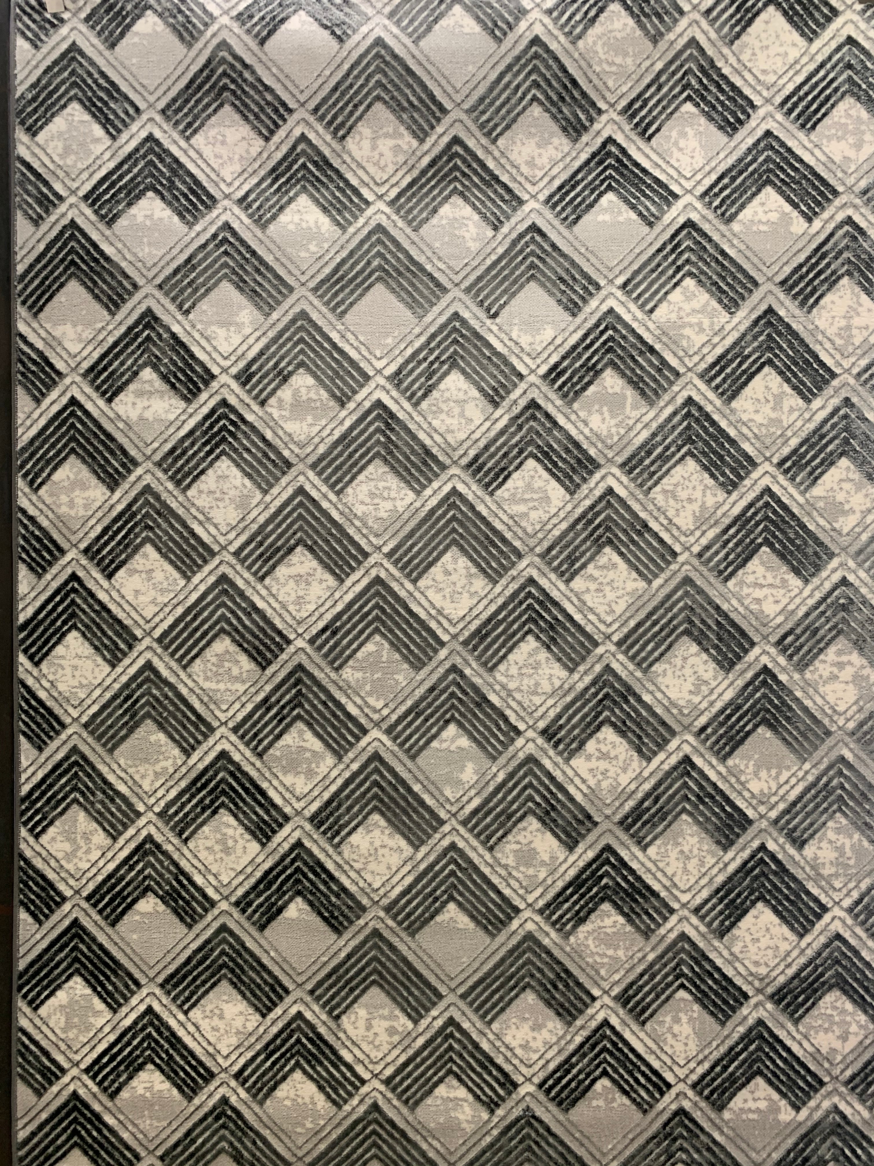 Silver Soft Silky Geometric Square Abstract Contemporary Gray and Black Area Rug/ Carpet