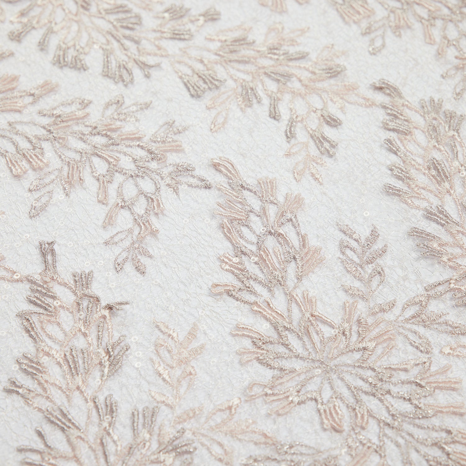 TULLE EMB WITH APPLIQUE 100% POLYESTER WIDTH 50/52" ROSE FABRIC - Exquisite Fabric