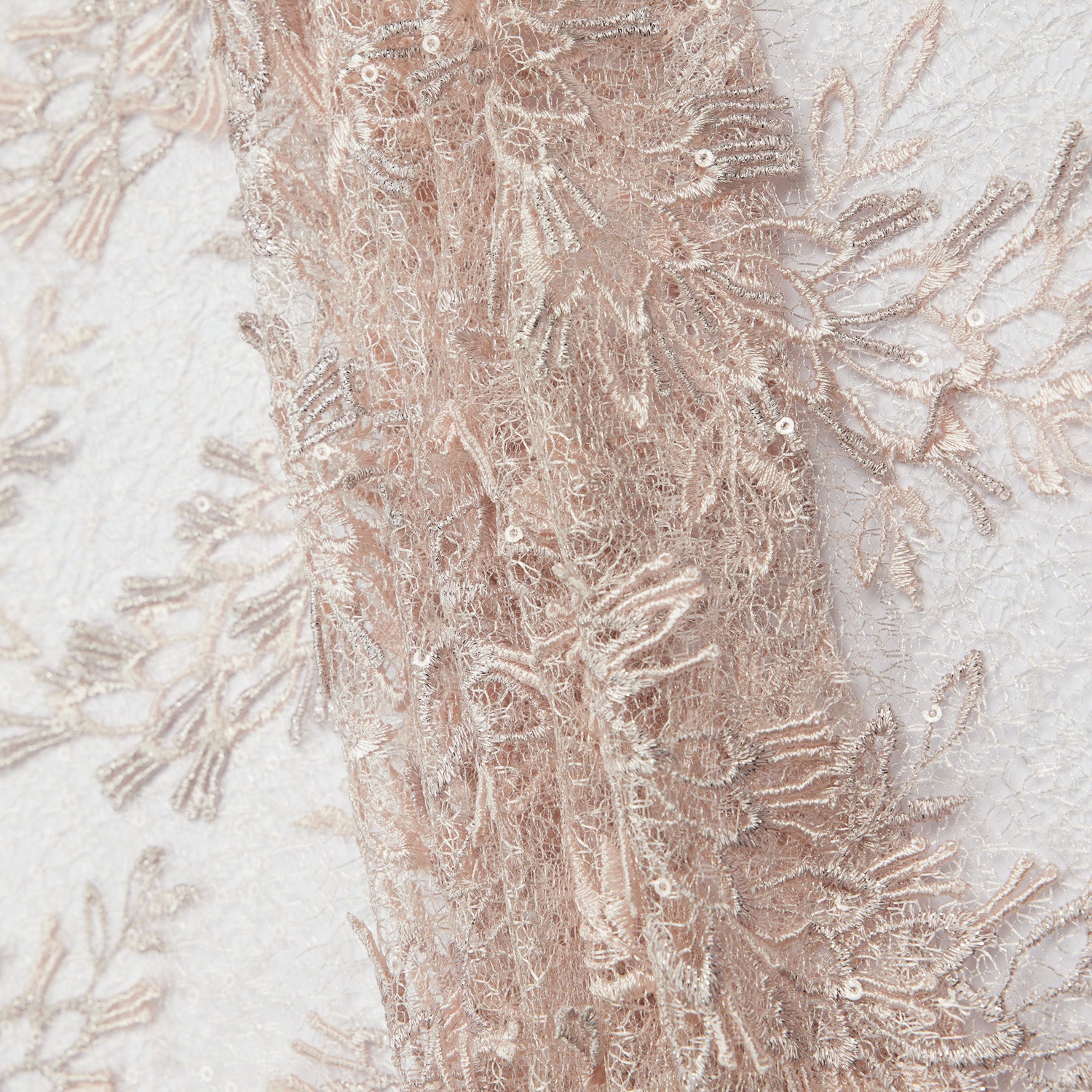 TULLE EMB WITH APPLIQUE 100% POLYESTER WIDTH 50/52" ROSE FABRIC - Exquisite Fabric