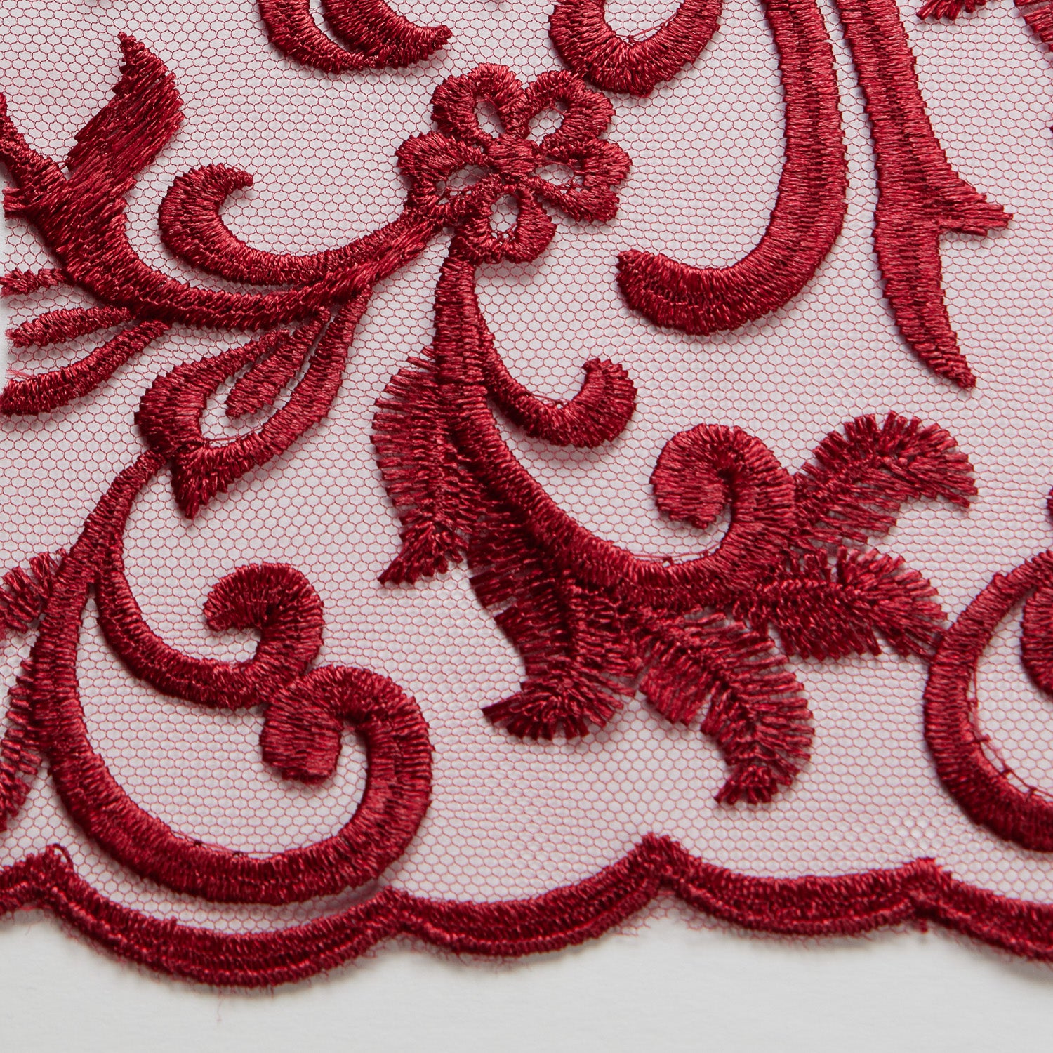 TULLE WITH EMB 100% POLYESTER 50/52" Burgundy - Exquisite Fabrics