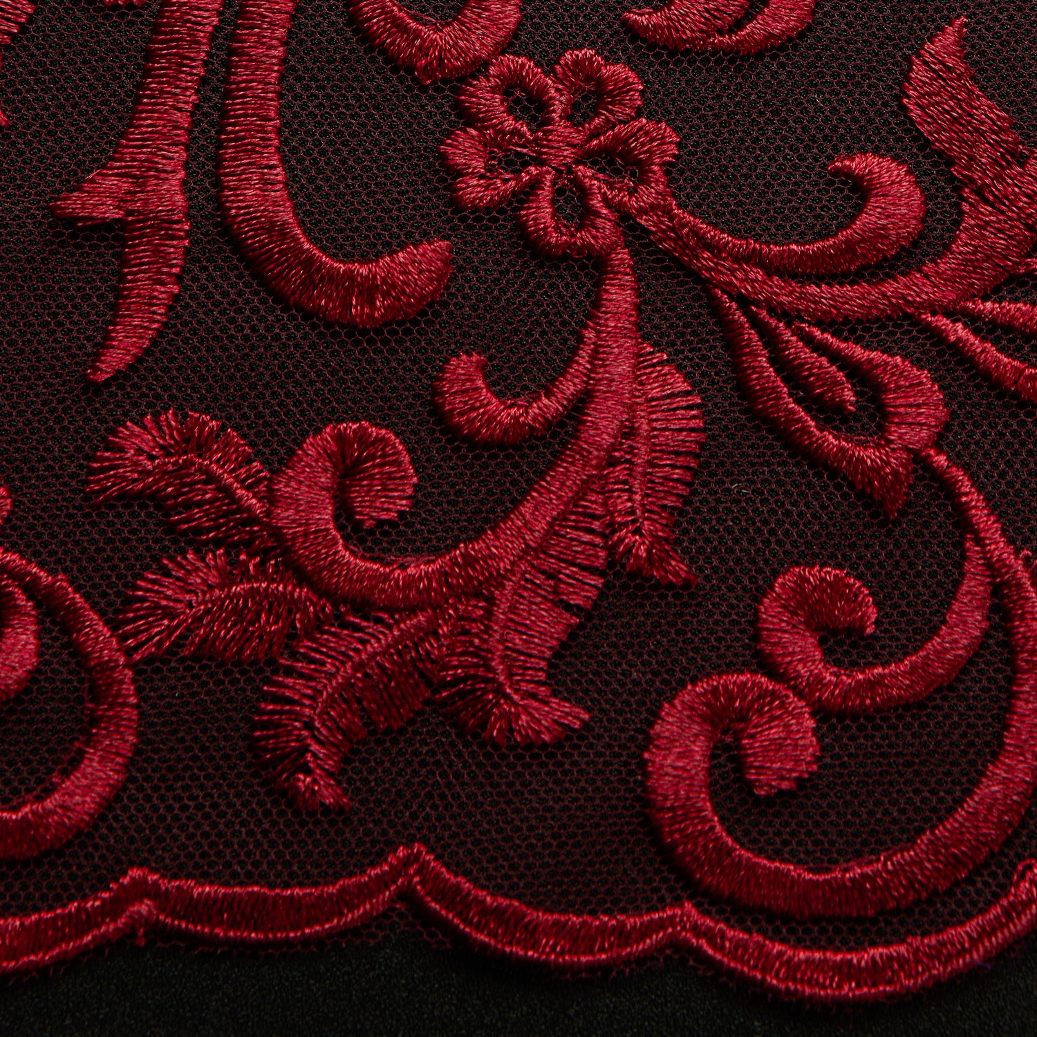 TULLE WITH EMB 100% POLYESTER 50/52" Burgundy - Exquisite Fabrics