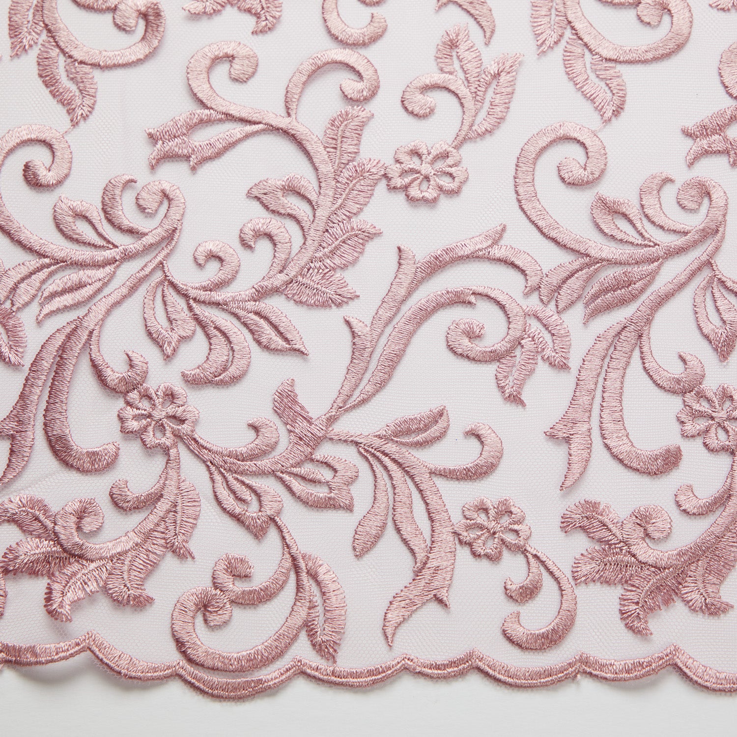 TULLE WITH EMB 100% POLYESTER 50/52" Dusty Rose - Exquisite Fabrics