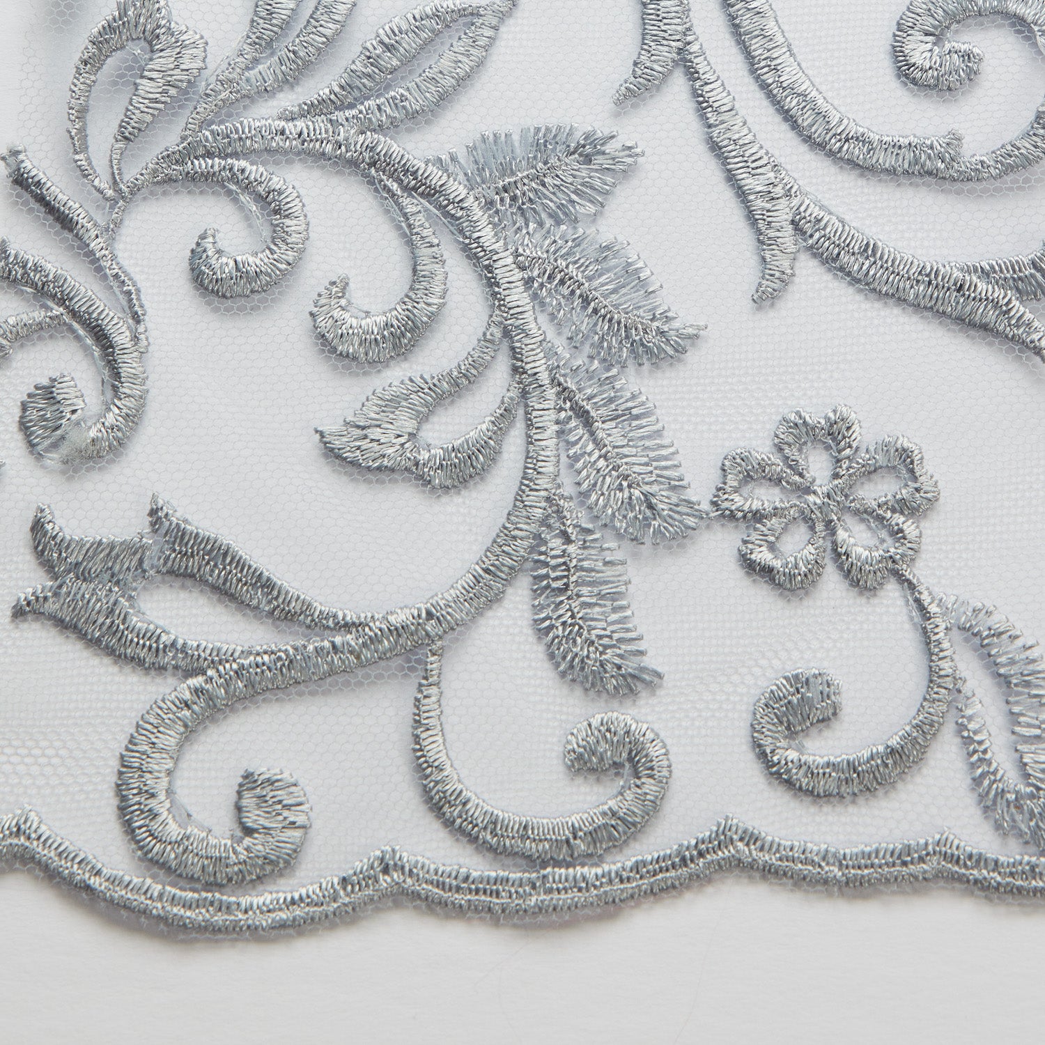TULLE WITH EMB 100% POLYESTER 50/52" Gray - Exquisite Fabrics