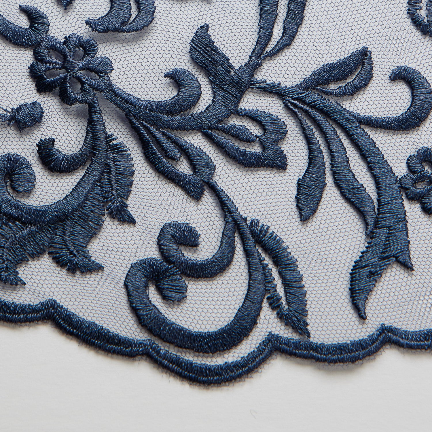 TULLE WITH EMB 100% POLYESTER 50/52" Navy - Exquisite Fabrics