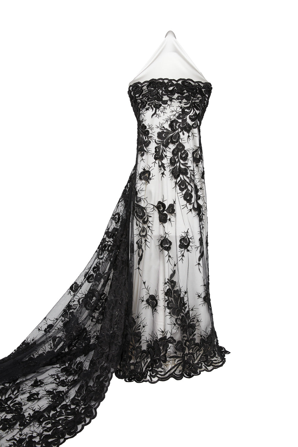 TULLE WITH EMB WITH BEADS AND SEQ 100% POLYESTER 50/52" BLACK FABRIC - Exquisite Fabrics