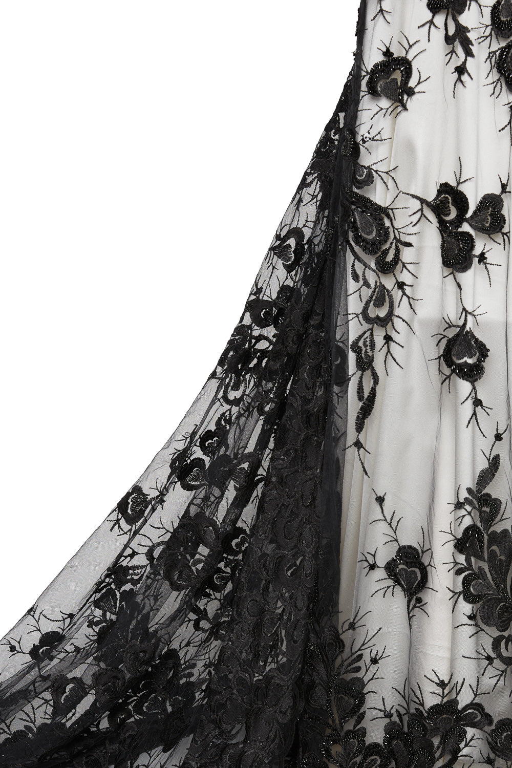 TULLE WITH EMB WITH BEADS AND SEQ 100% POLYESTER 50/52" BLACK FABRIC - Exquisite Fabrics