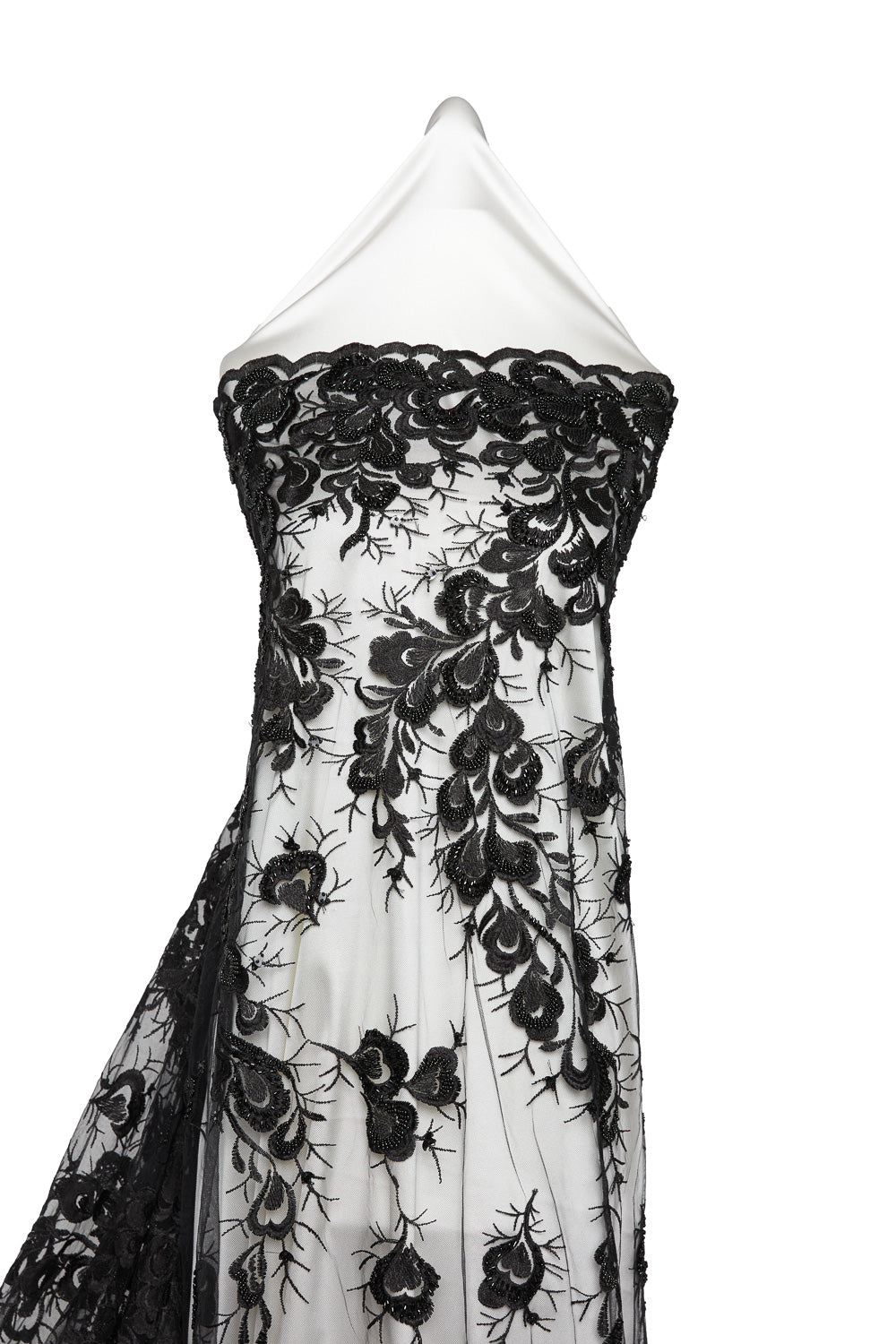 TULLE WITH EMB WITH BEADS AND SEQ 100% POLYESTER 50/52" BLACK FABRIC - Exquisite Fabrics