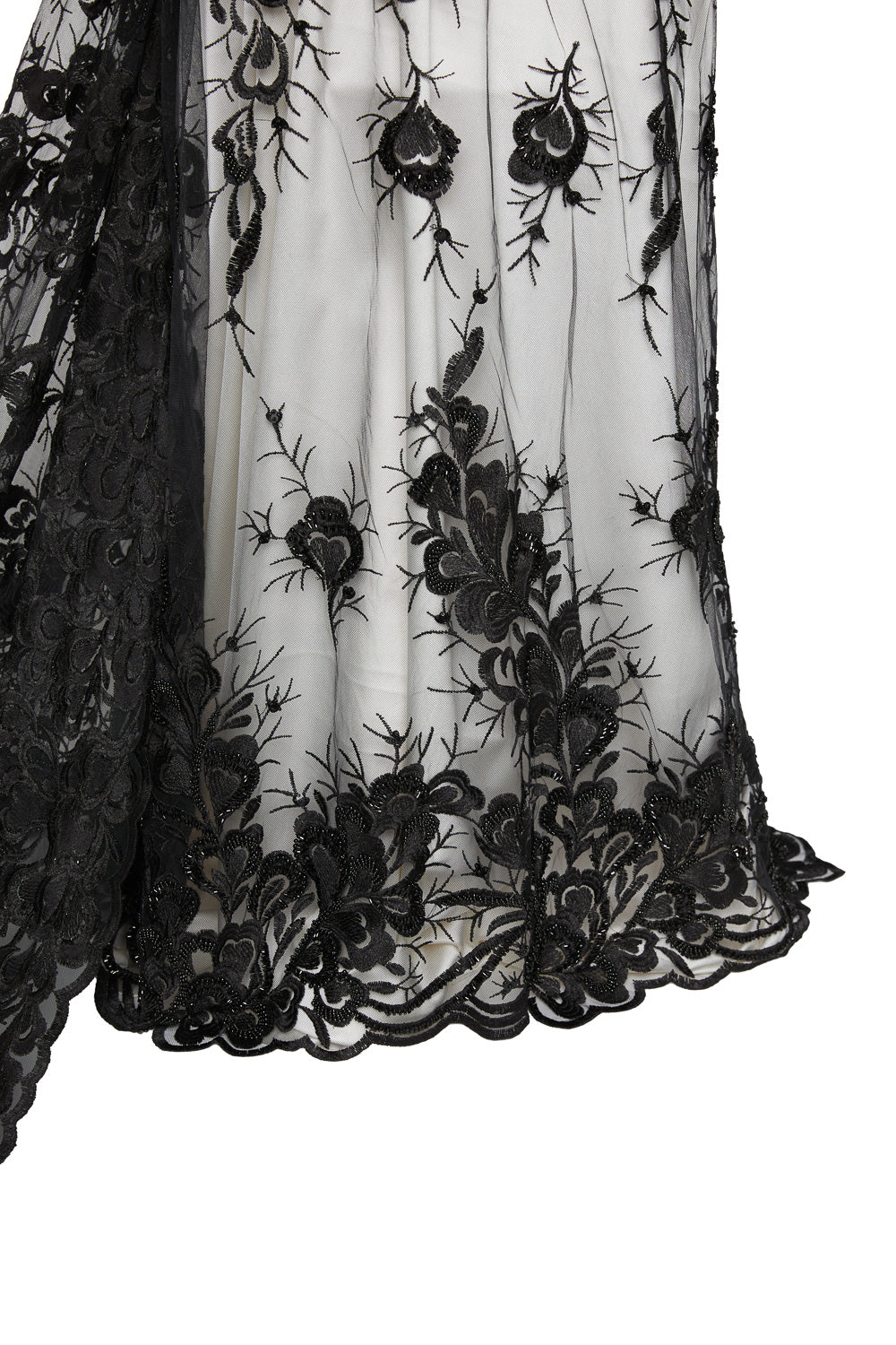 TULLE WITH EMB WITH BEADS AND SEQ 100% POLYESTER 50/52" BLACK FABRIC - Exquisite Fabrics