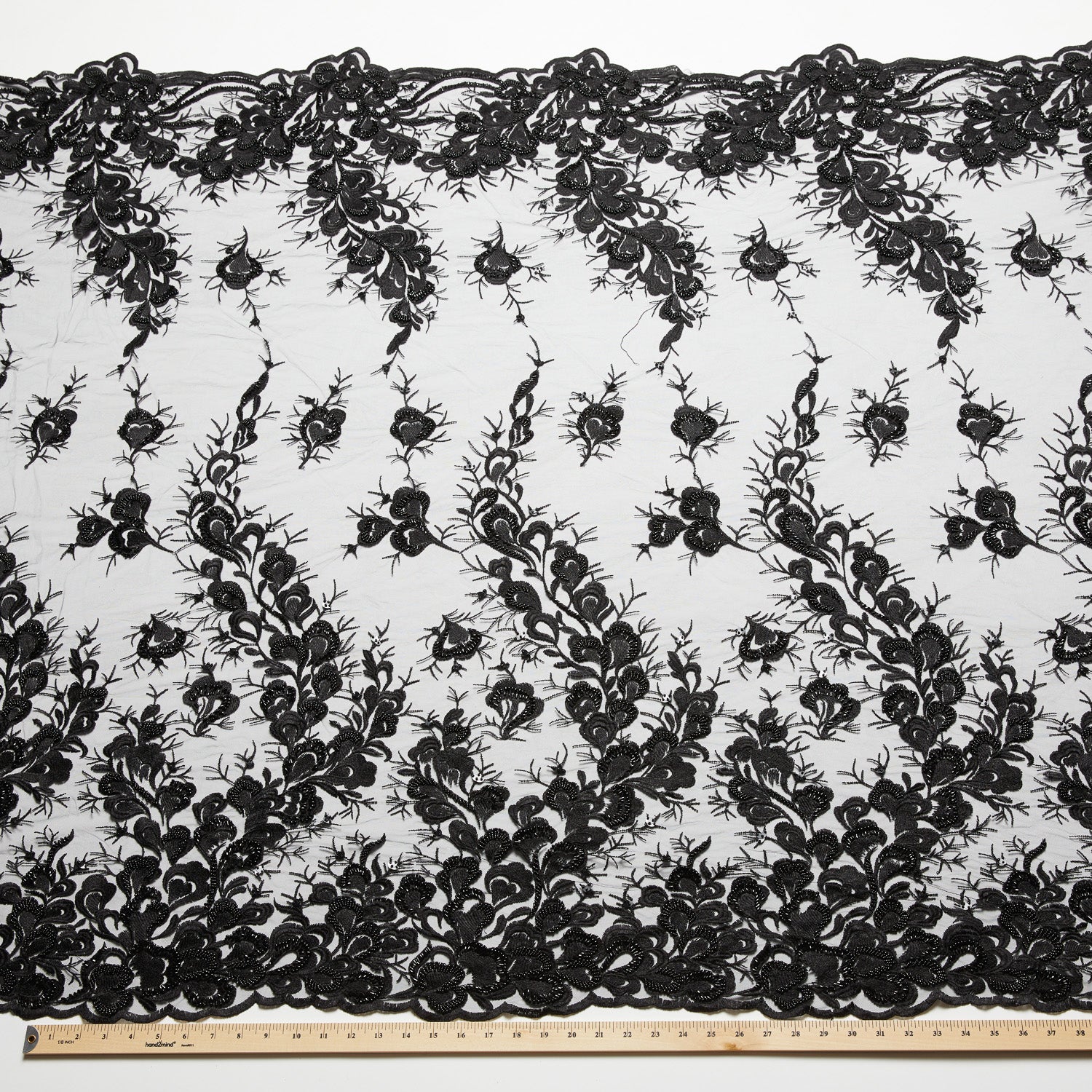 TULLE WITH EMB WITH BEADS AND SEQ 100% POLYESTER 50/52" BLACK FABRIC - Exquisite Fabrics