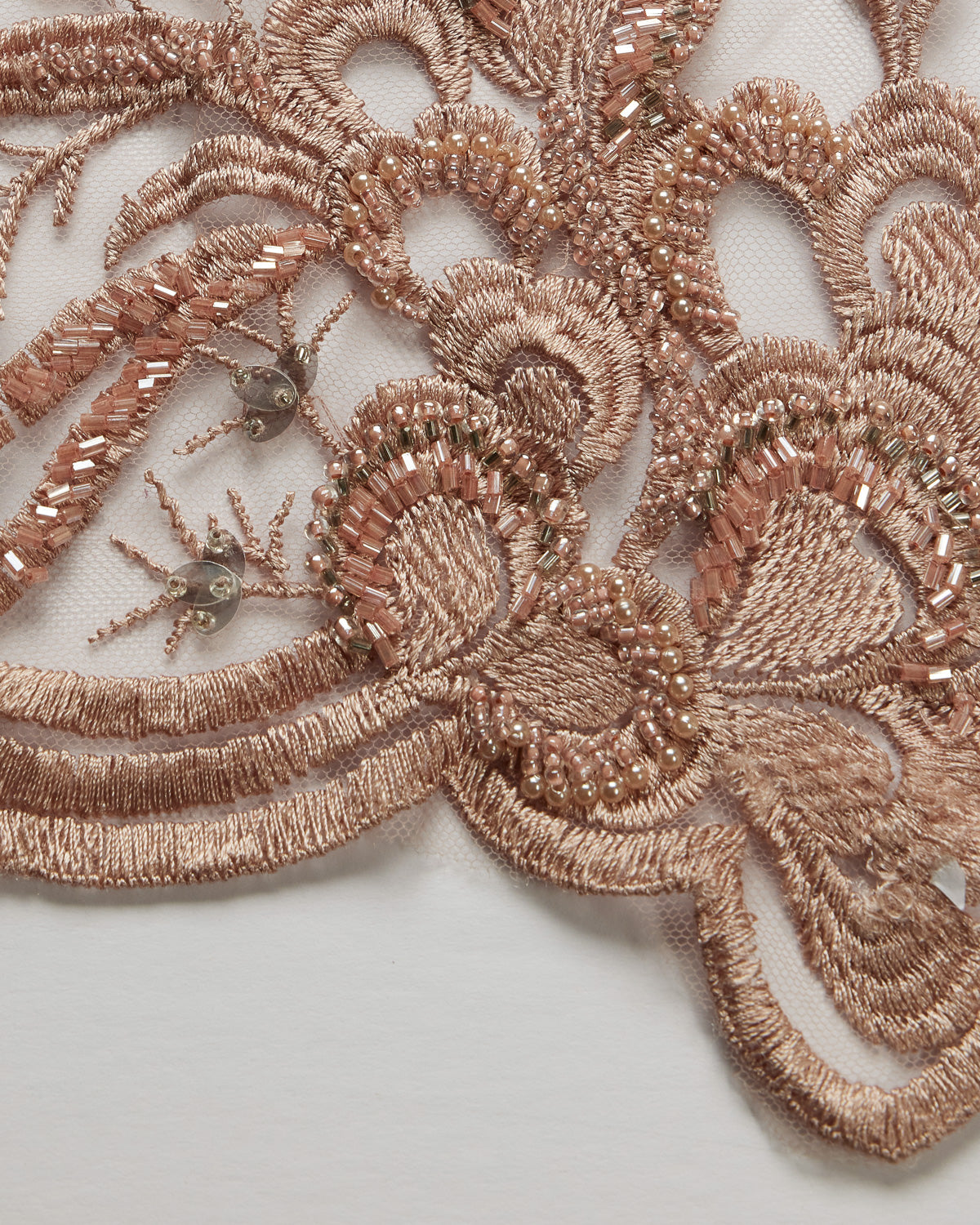 TULLE WITH EMB WITH BEADS AND SEQ 100% POLYESTER 50/52" BLUSH FABRIC - Exquisite Fabrics