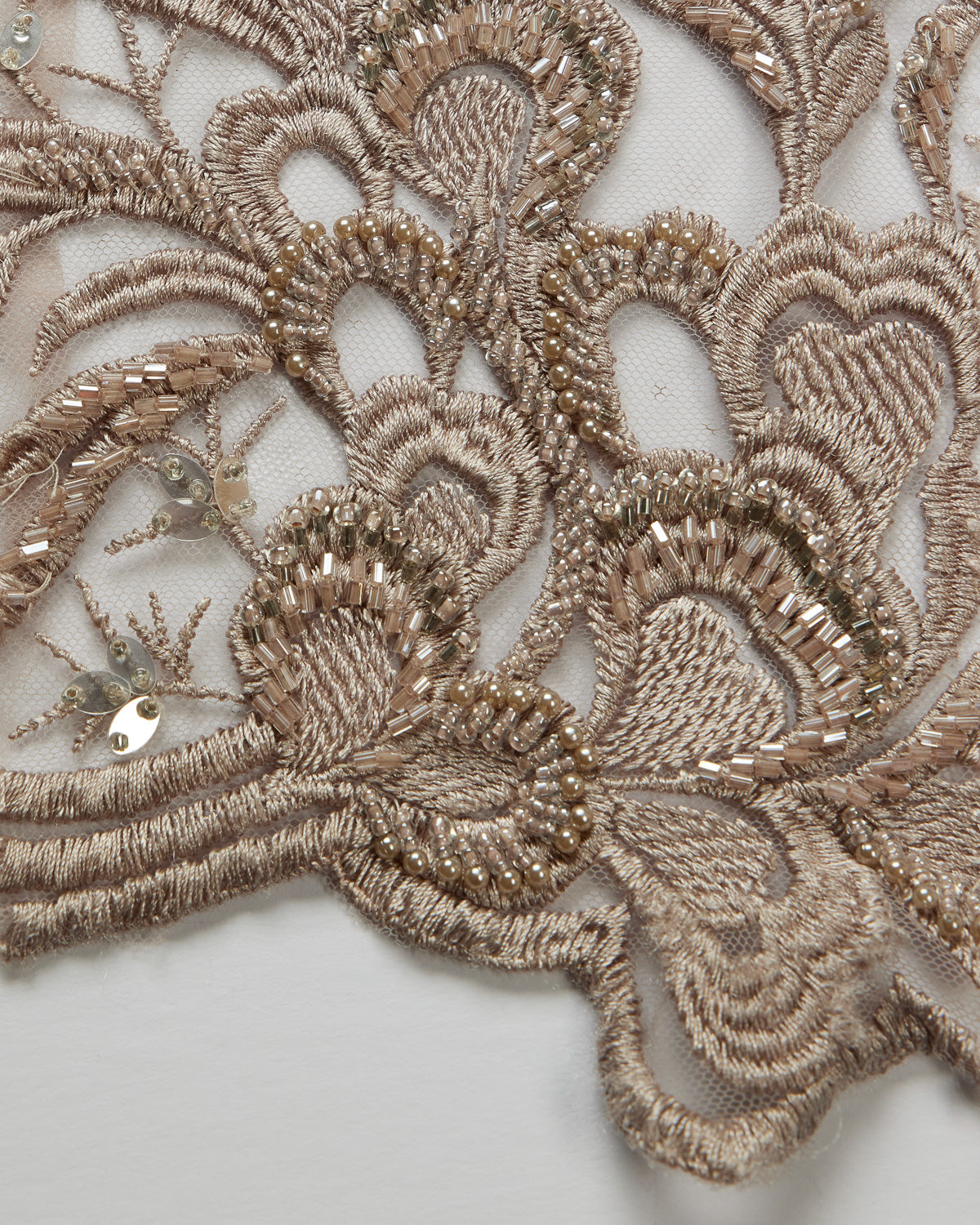 TULLE WITH EMB WITH BEADS AND SEQ 100% POLYESTER 50/52" DUSTY ROSE FABRIC - Exquisite Fabrics