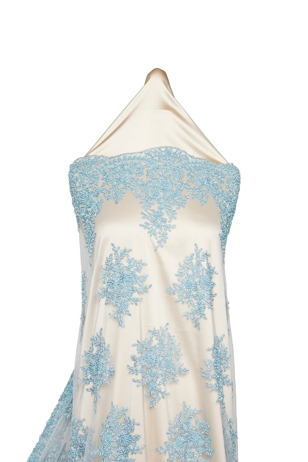 TULLE WITH METALLIC EMB WITH BEADS AND SEQ 100% POLYESTER 50/ 52" BABY BLUE - Exquisite Fabrics