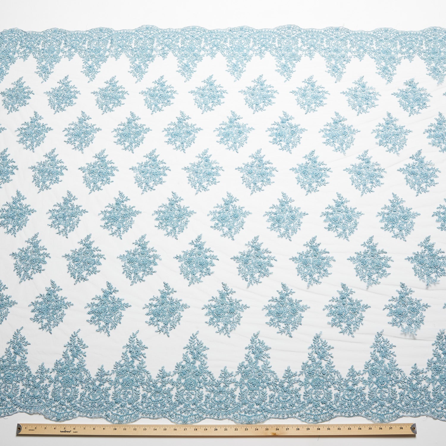TULLE WITH METALLIC EMB WITH BEADS AND SEQ 100% POLYESTER 50/ 52" BABY BLUE - Exquisite Fabrics
