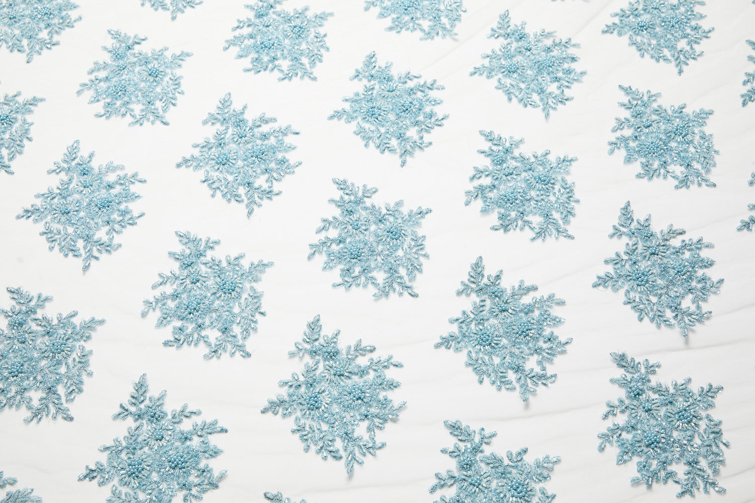 TULLE WITH METALLIC EMB WITH BEADS AND SEQ 100% POLYESTER 50/ 52" BABY BLUE - Exquisite Fabrics