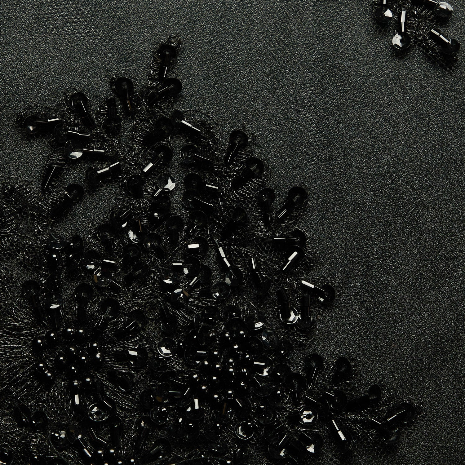 TULLE WITH METALLIC EMB WITH BEADS AND SEQ 100% POLYESTER 50/ 52" BLACK - Exquisite Fabrics