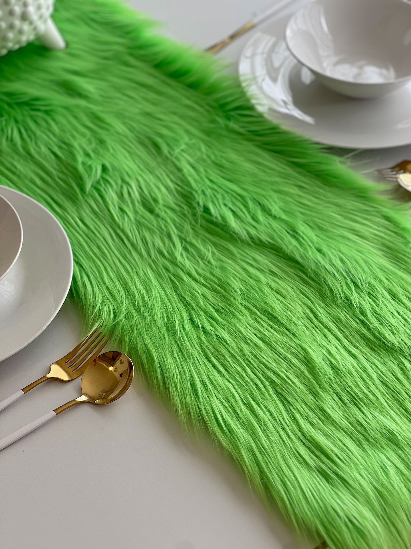 Soft Faux Fur Tablecloth Shaggy Plush Dining Table Cover