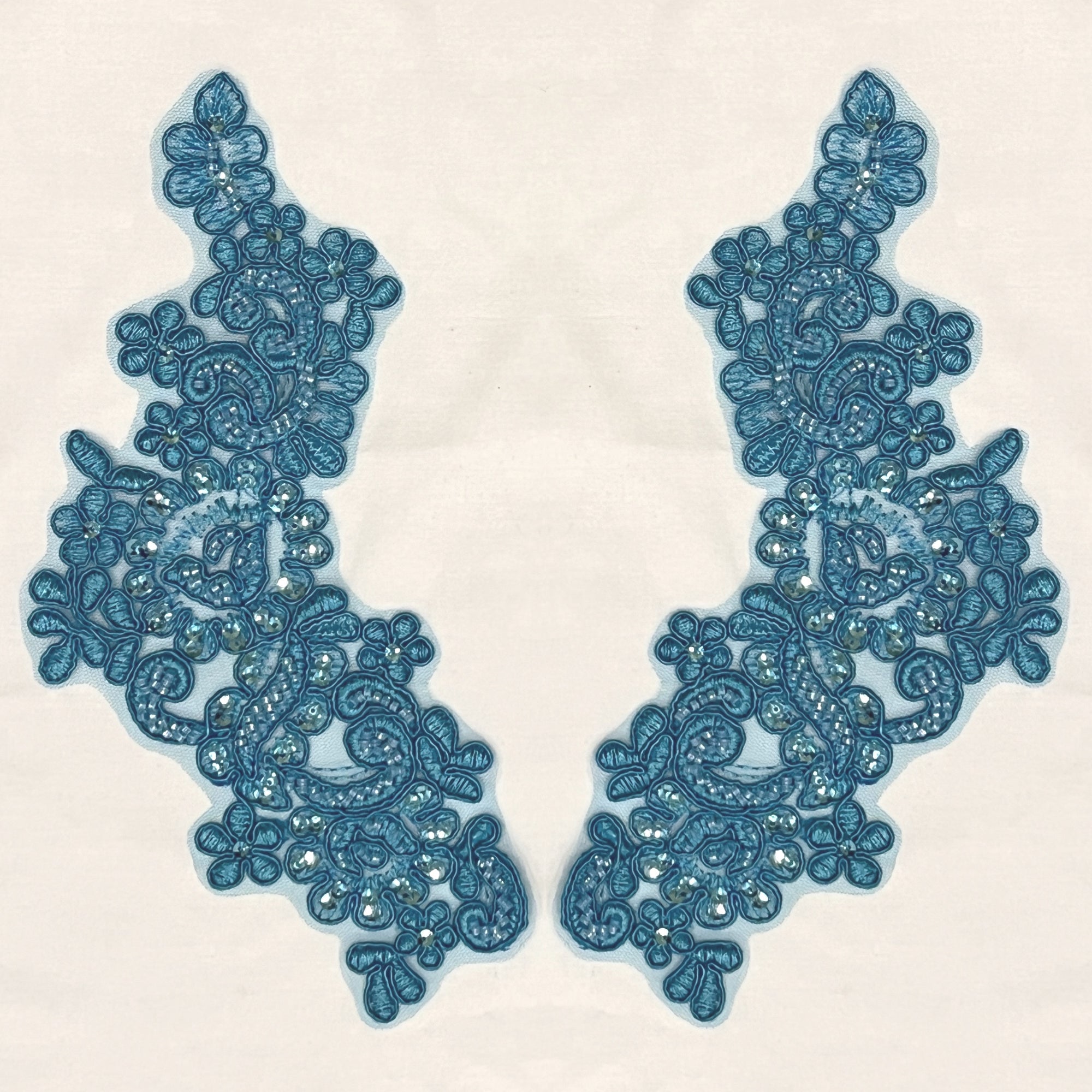 Beaded & Corded Floral Lace Applique Embroidered on 100% Polyester | Lace USA - KZ-25-HB