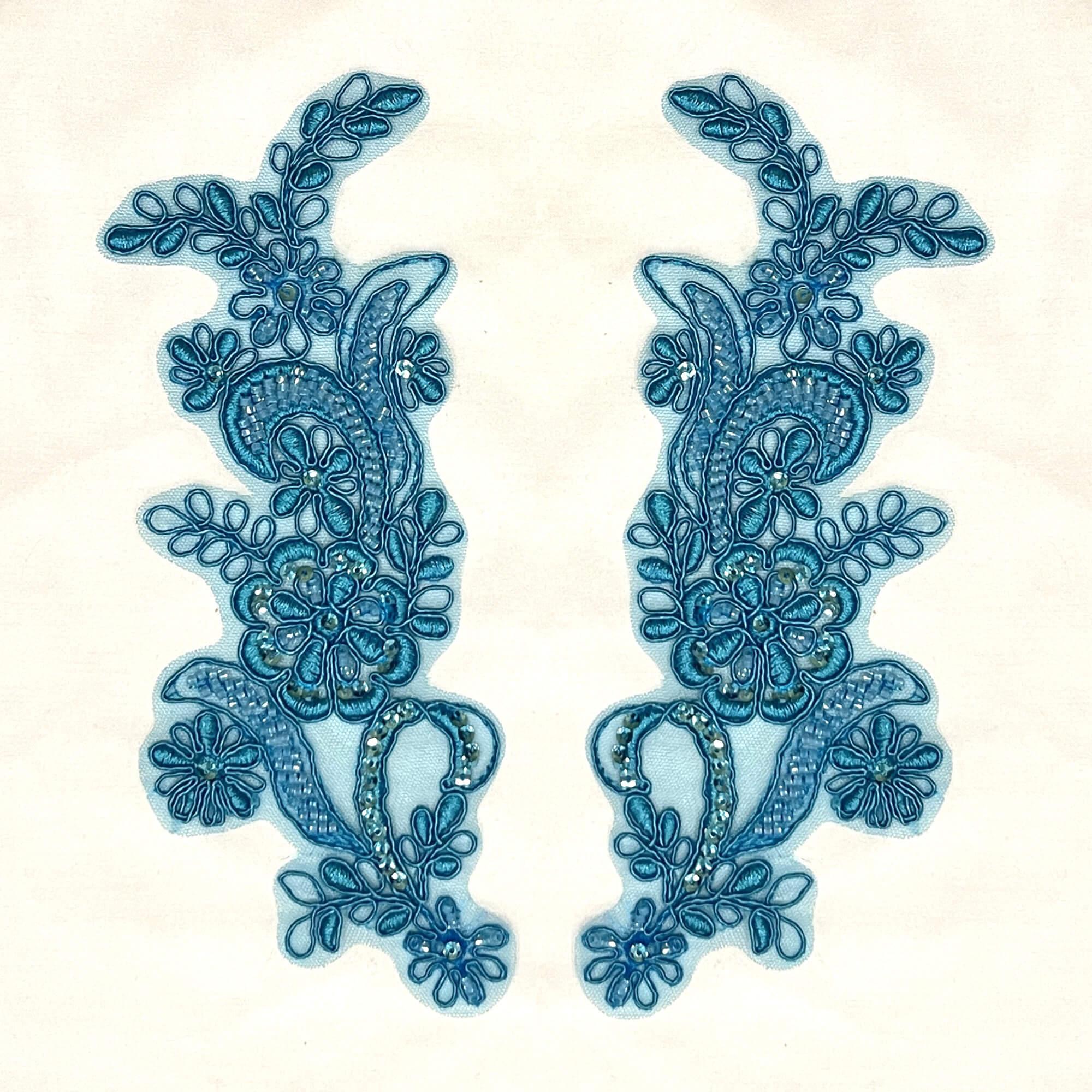 Beaded & Corded Floral Lace Applique Embroidered on 100% Polyester | Lace USA - KZ-67
