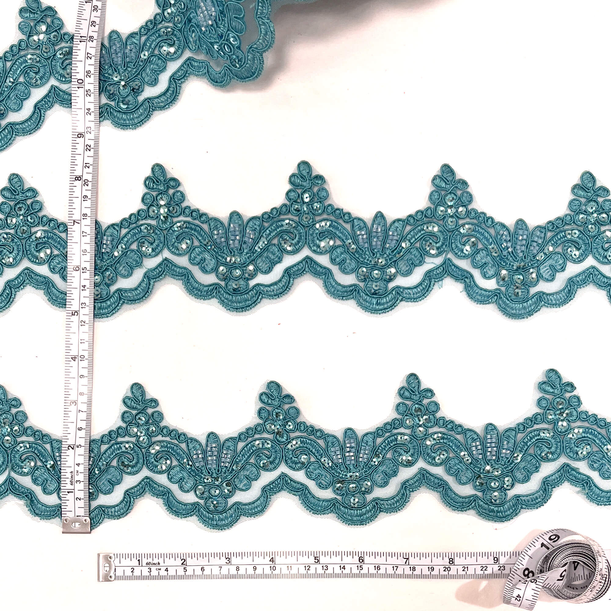Beaded & Corded Lace Trimming Embroidered on 100% Polyester Net Mesh | Lace USA - KZ-34W-HB