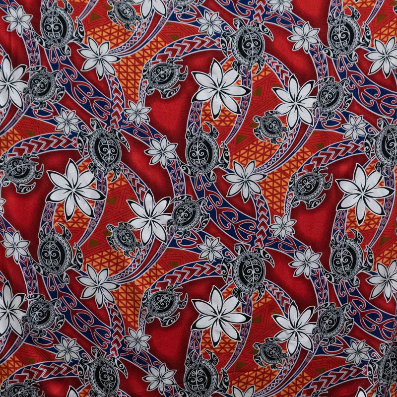 Tiare Sea Turtles Polynesian Tribal Design Rayon Fabric| Islands Fabric