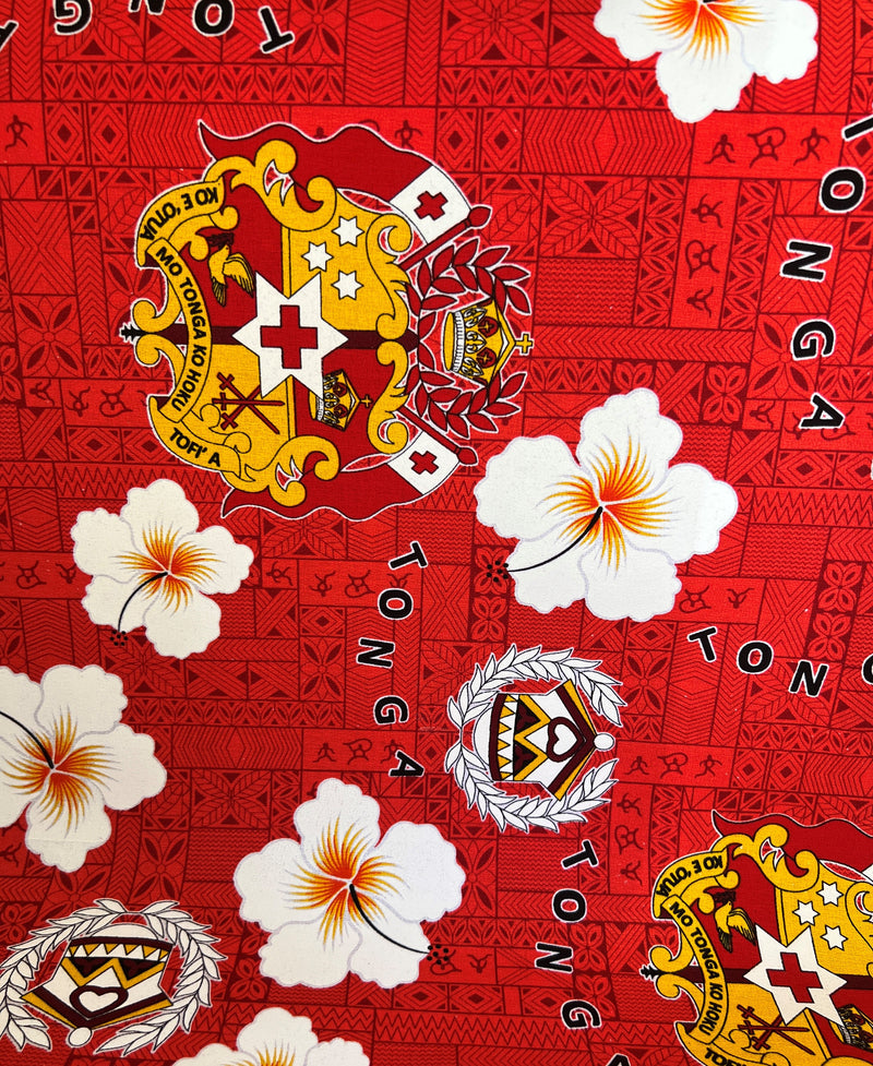 Tonga Seal Hibiscus All Over Design Cotton Light Barkcloth Fabric | Islands Fabric